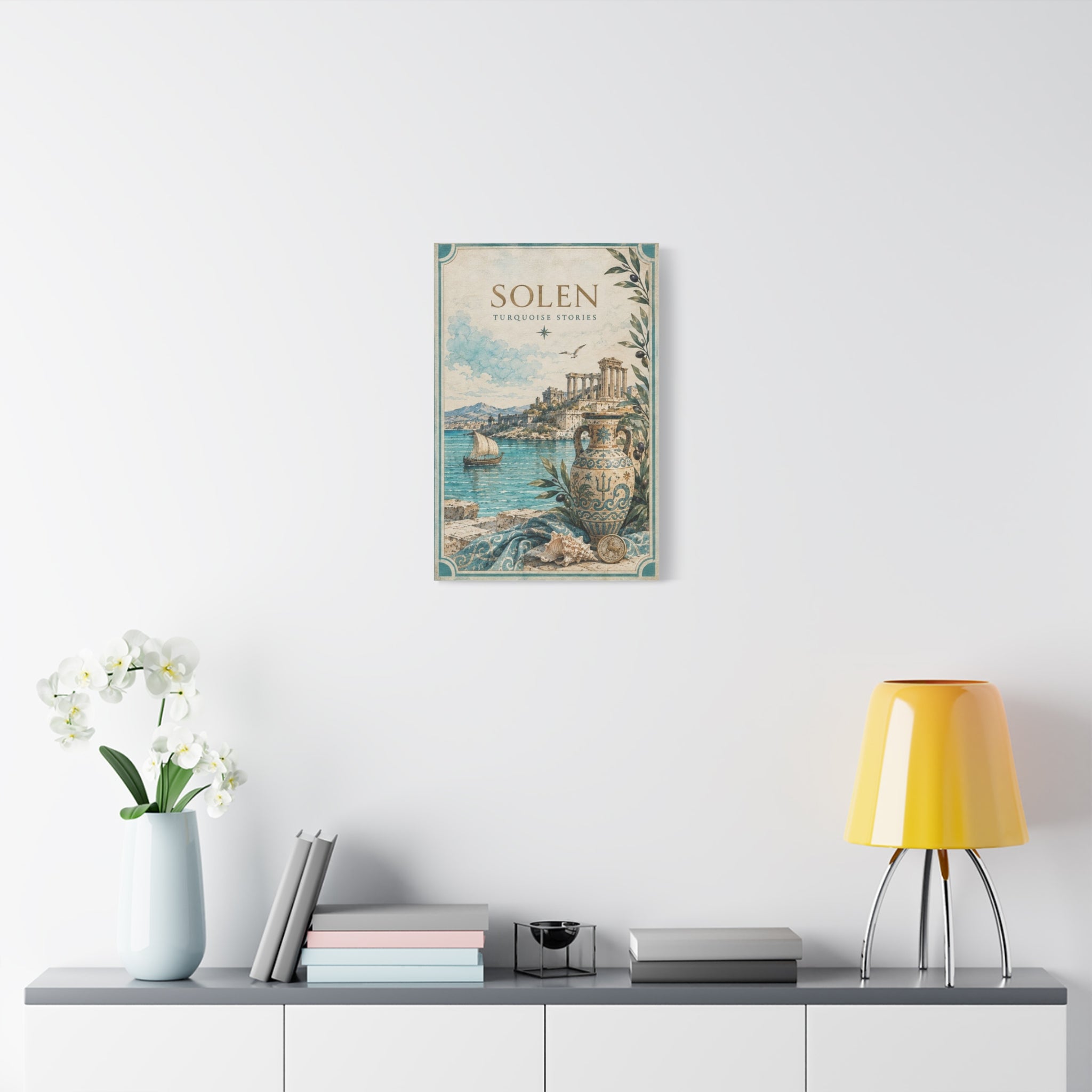 Turquoise Coastal Canvas Print, Aegean Blue Sea Wall Art, Mediterranean Summer Decor, Calm Ocean Living Room Art, Solen