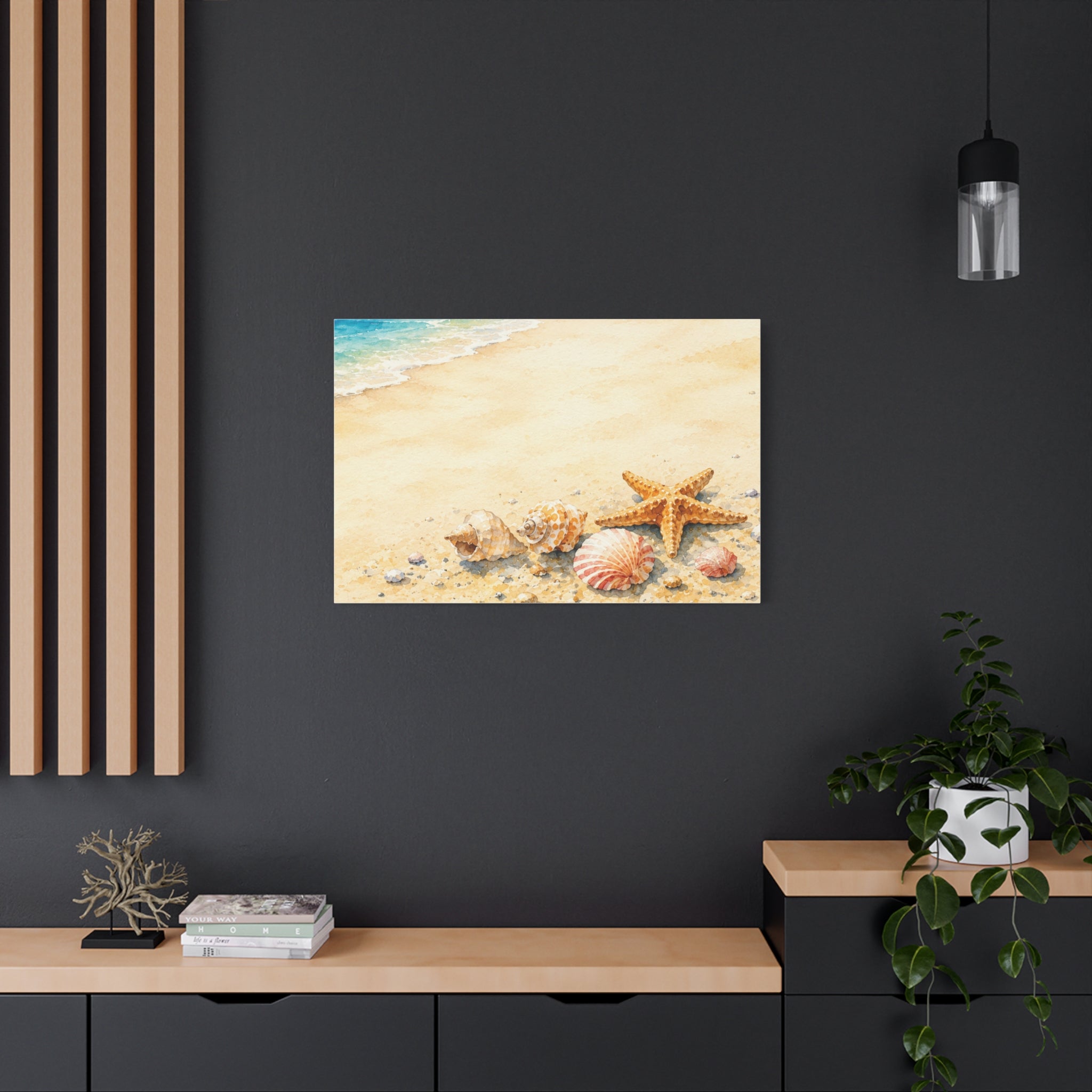 Seashell Memories Canvas Wall Art, Coastal Watercolor Shell Print, Nautical Beach House Decor, Bathroom Wall Art, Solen