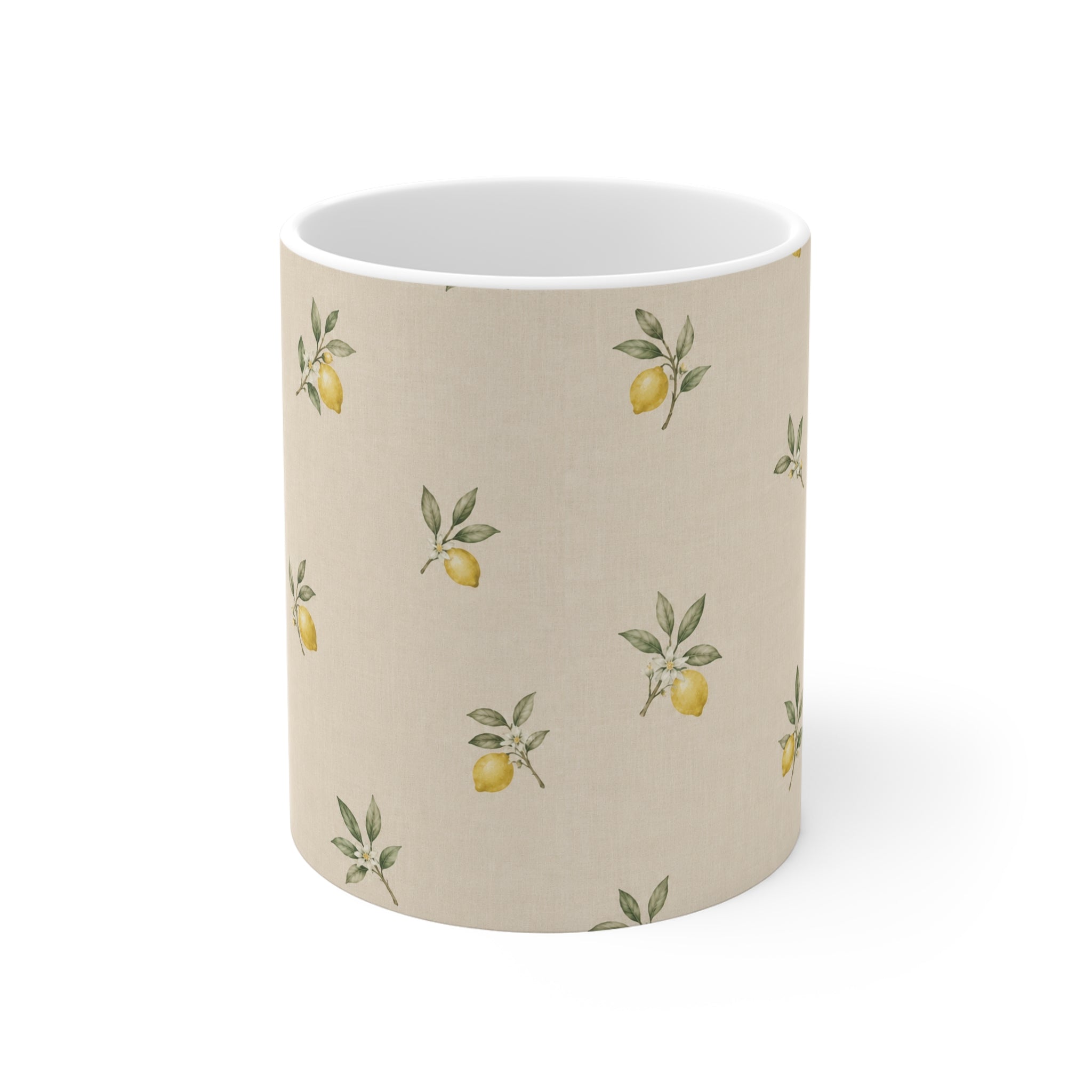Lemon Ceramic Mug, Mediterranean Kitchen Mug, Watercolor Lemon Coffee Cup, Beige Botanical Mug, Summer Kitchen Decor, Gift for Her