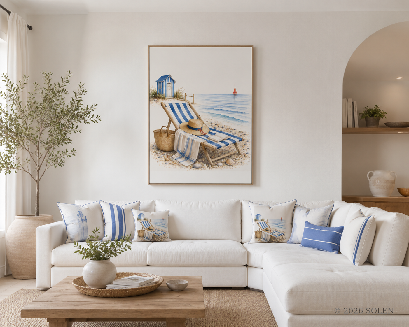 Striped Lounger canvas print, Blue & Salt Collection, © 2026 SOLEN