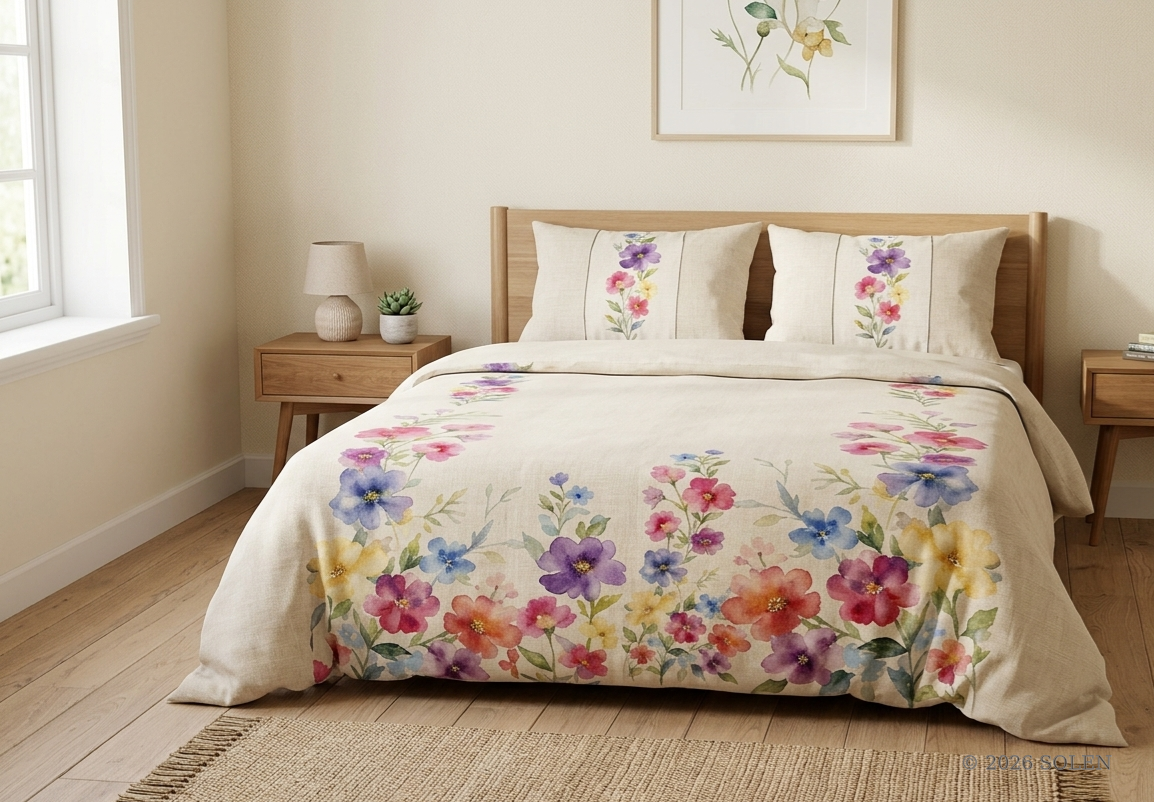 Garden Reverie floral duvet cover set, watercolor wildflower bedding, © 2026 SOLEN