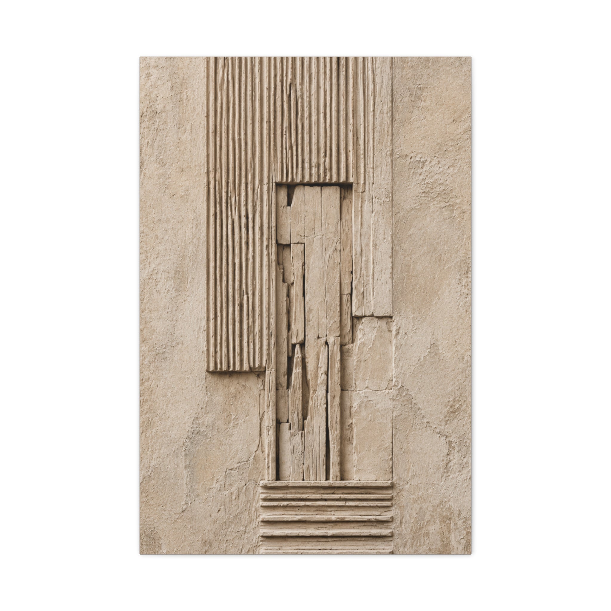 Abstract Textured Relief Canvas Wall Art, Neutral Beige Sculpture Panel Print, Modern Minimalist Decor, Organic Shape Art, Solen