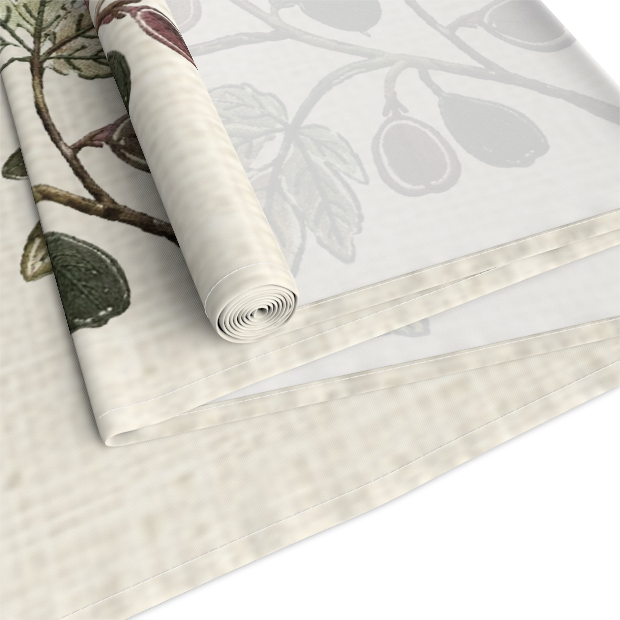 Fig Branch Botanical Table Runner, Cotton Mediterranean Runner, Neutral Fig Tree Kitchen Decor, Rustic Dining Linen, Solen