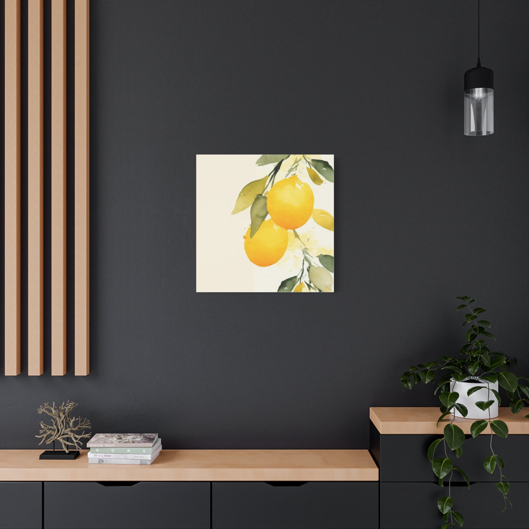 Lemon Botanical Canvas Wall Art, Mediterranean Citrus Print, Yellow Lemon Kitchen Decor, Watercolor Fruit Wall Art, Solen