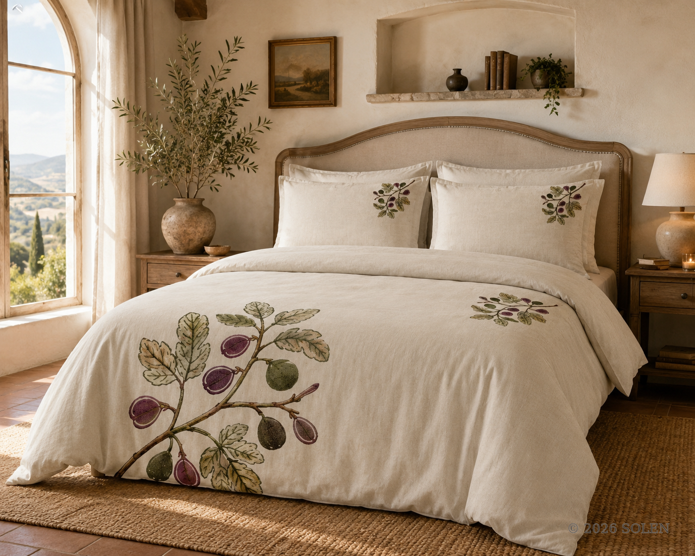 Botanical fig cotton bed set, floral duvet cover, © 2026 SOLEN