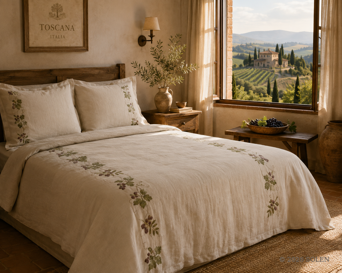 Tuscan grapevine duvet cover set, Italian bedding, © 2026 SOLEN