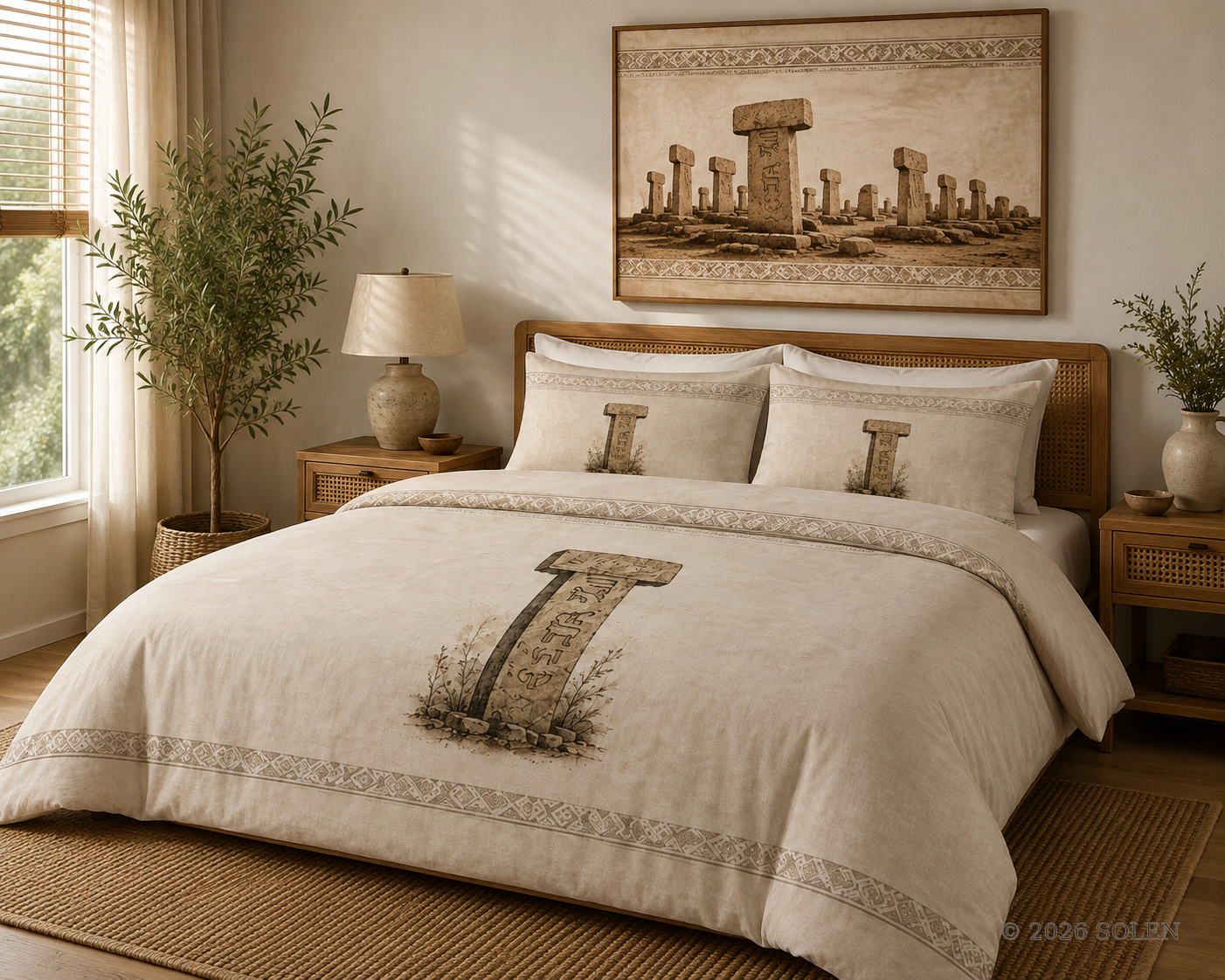 Göbeklitepe Scene Duvet Cover Set – Ancient Anatolian Panel Bedding | Solen, © 2026 SOLEN