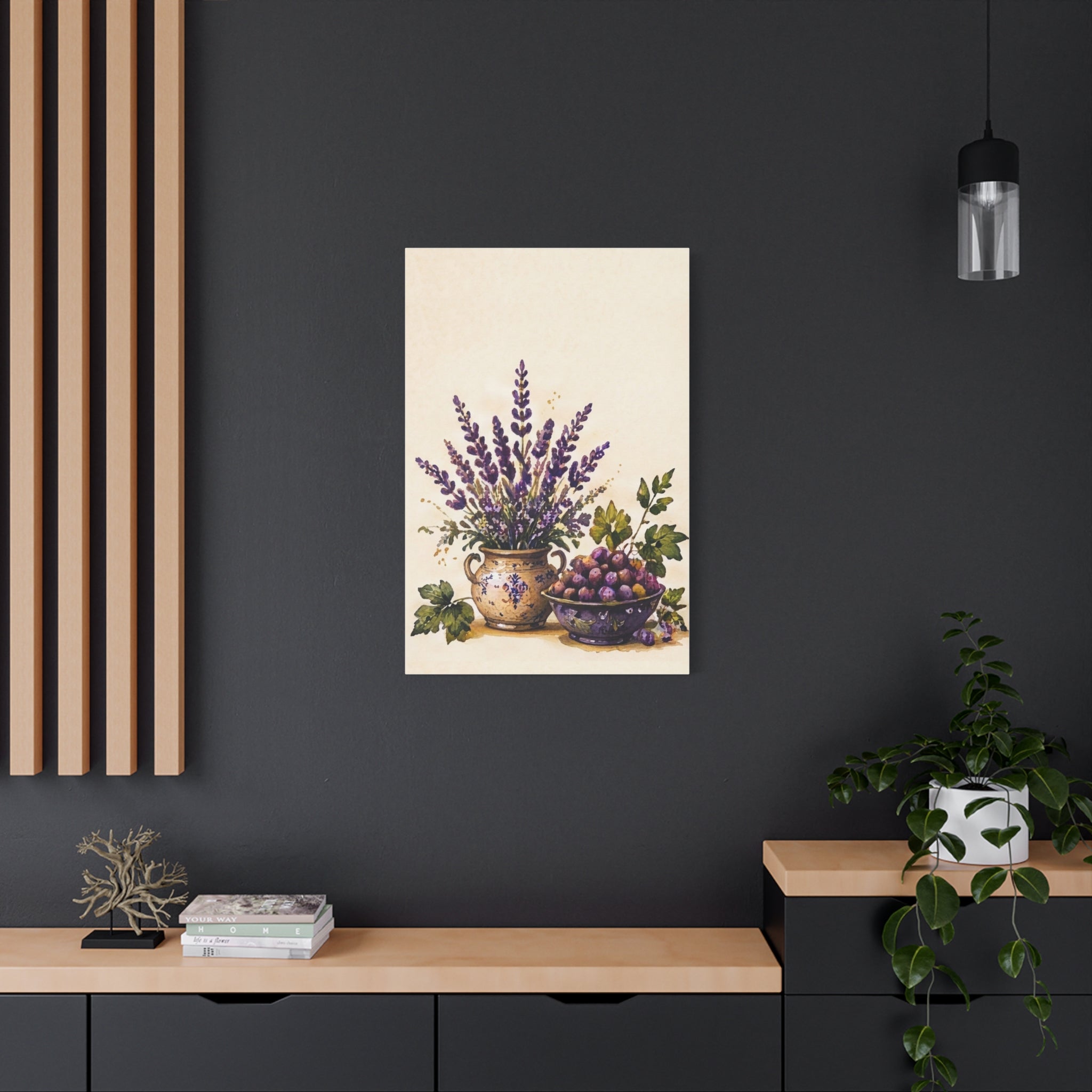Lavender & Fruit Still Life Matte Canvas Wall Art, Tuscan Vineyard Kitchen Decor, Solen
