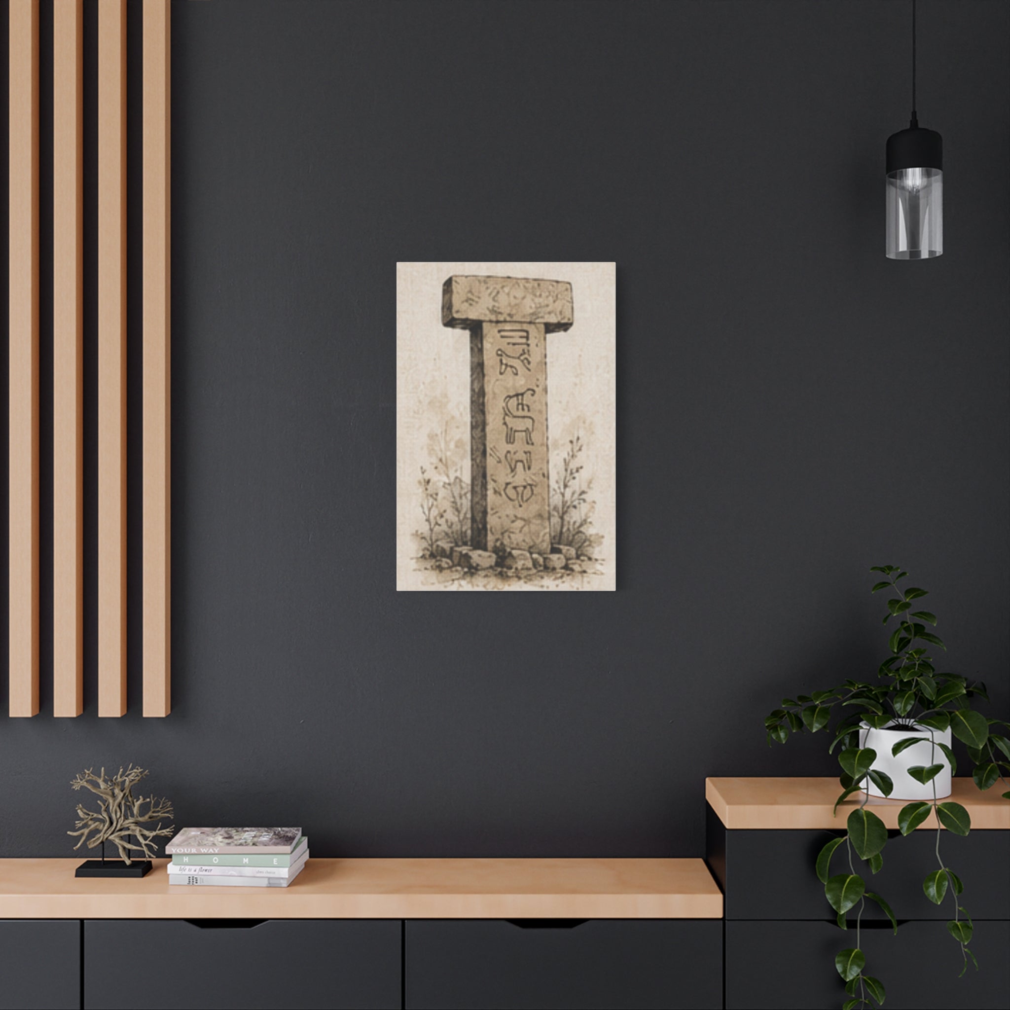 Göbeklitepe T-Pillar Canvas Wall Art, Ancient Anatolian Stone Print, Sepia Archaeology Decor, Historical Wall Art, Solen