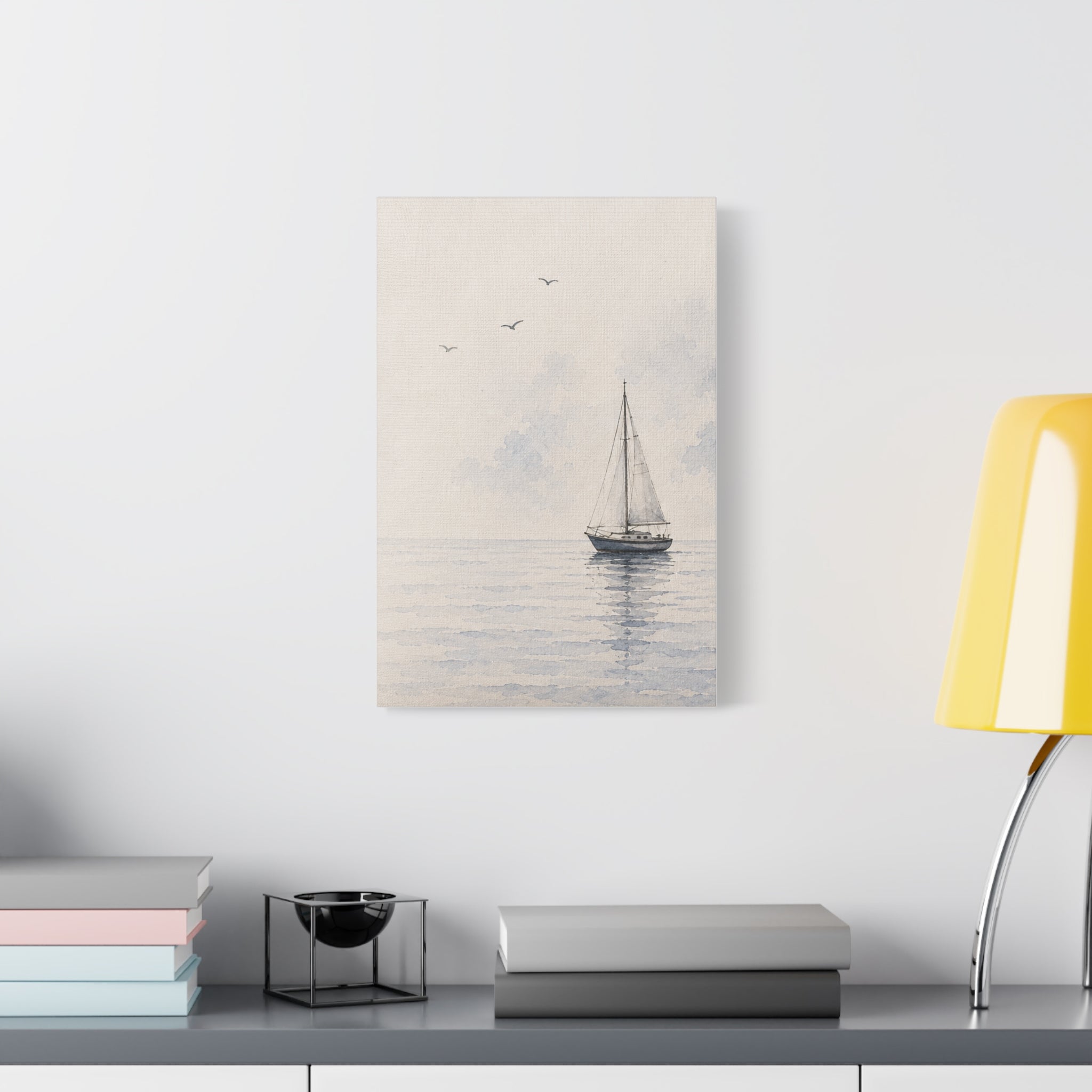 Sailboat Seascape Matte Canvas Print, Coastal Nautical Wall Art, Blue Ocean Boat Decor, Beach House Living Room Art, Solen