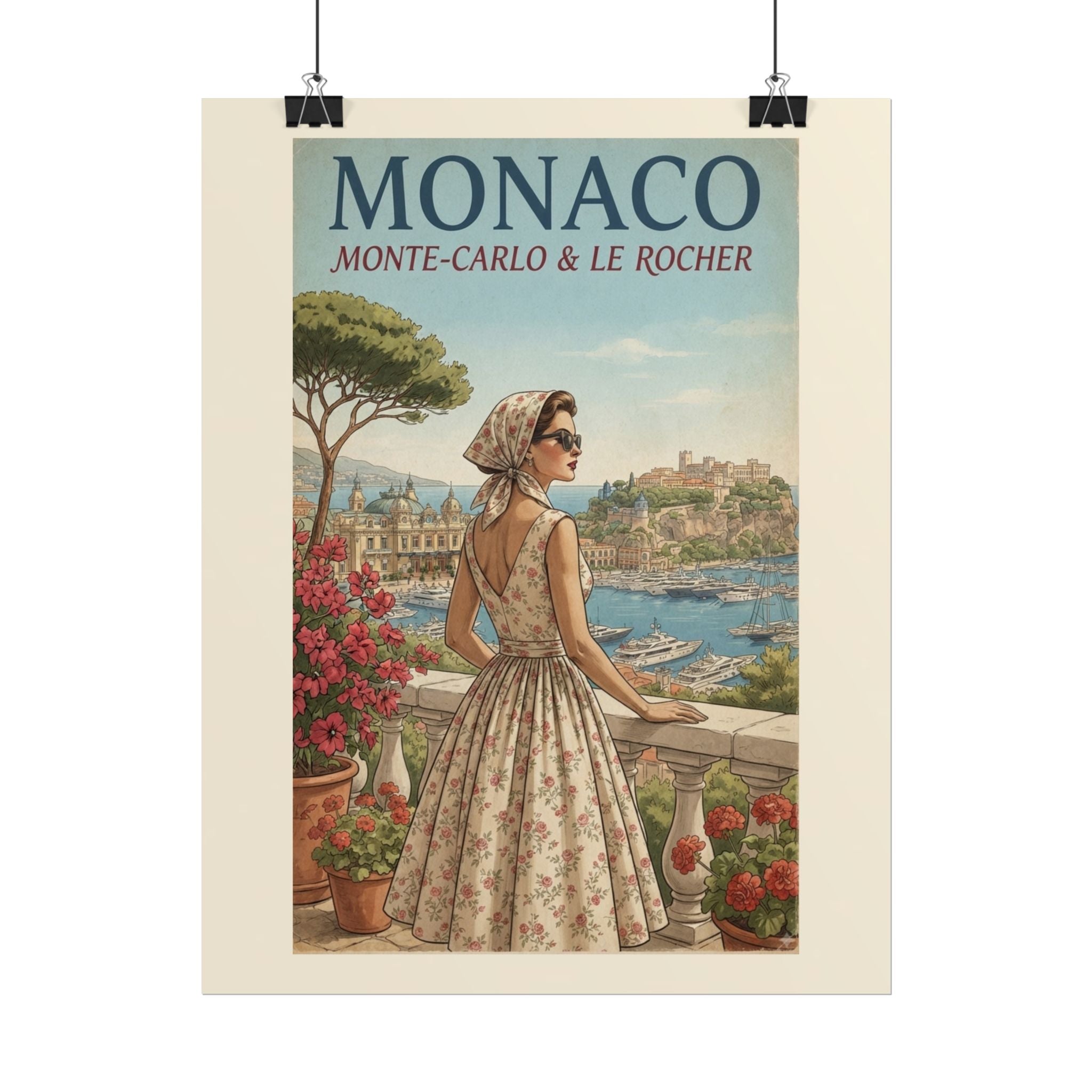 Monaco Poster, Vintage Riviera Travel Print, Monte Carlo Wall Art, Retro French Riviera Poster, Mid Century Travel Art, Solen