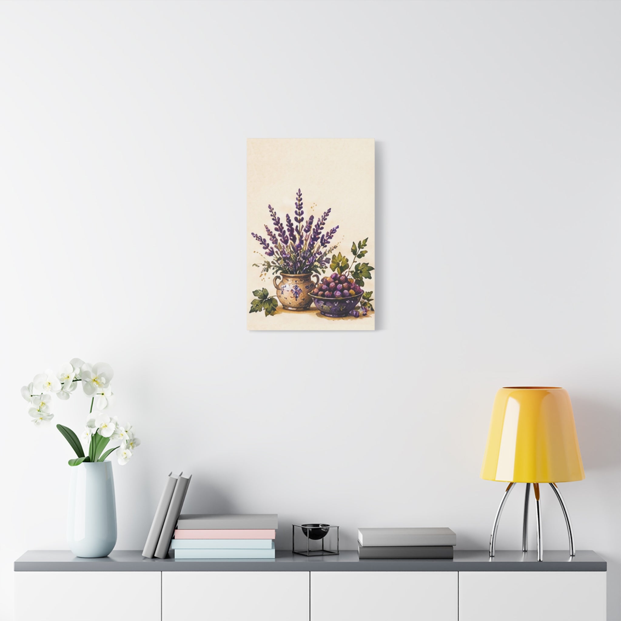 Lavender & Fruit Still Life Matte Canvas Wall Art, Tuscan Vineyard Kitchen Decor, Solen