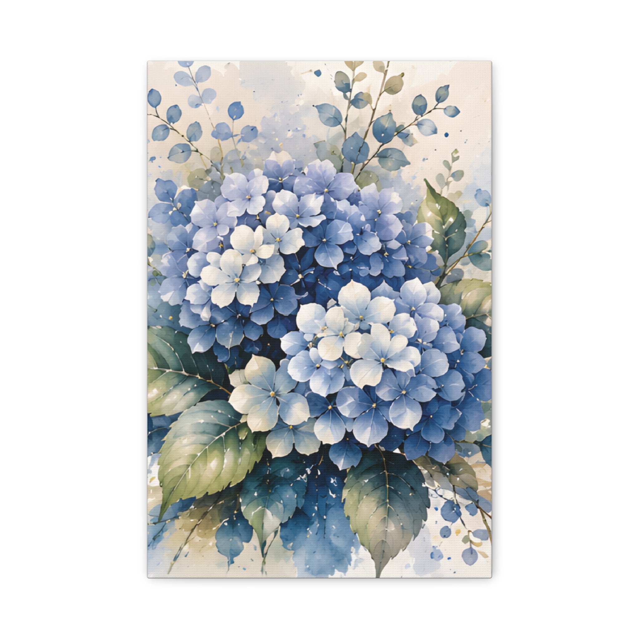 Hydrangea Dream Blue Floral Canvas Wall Art, Watercolor Botanical Print, Mediterranean Coastal Bedroom Decor, Solen