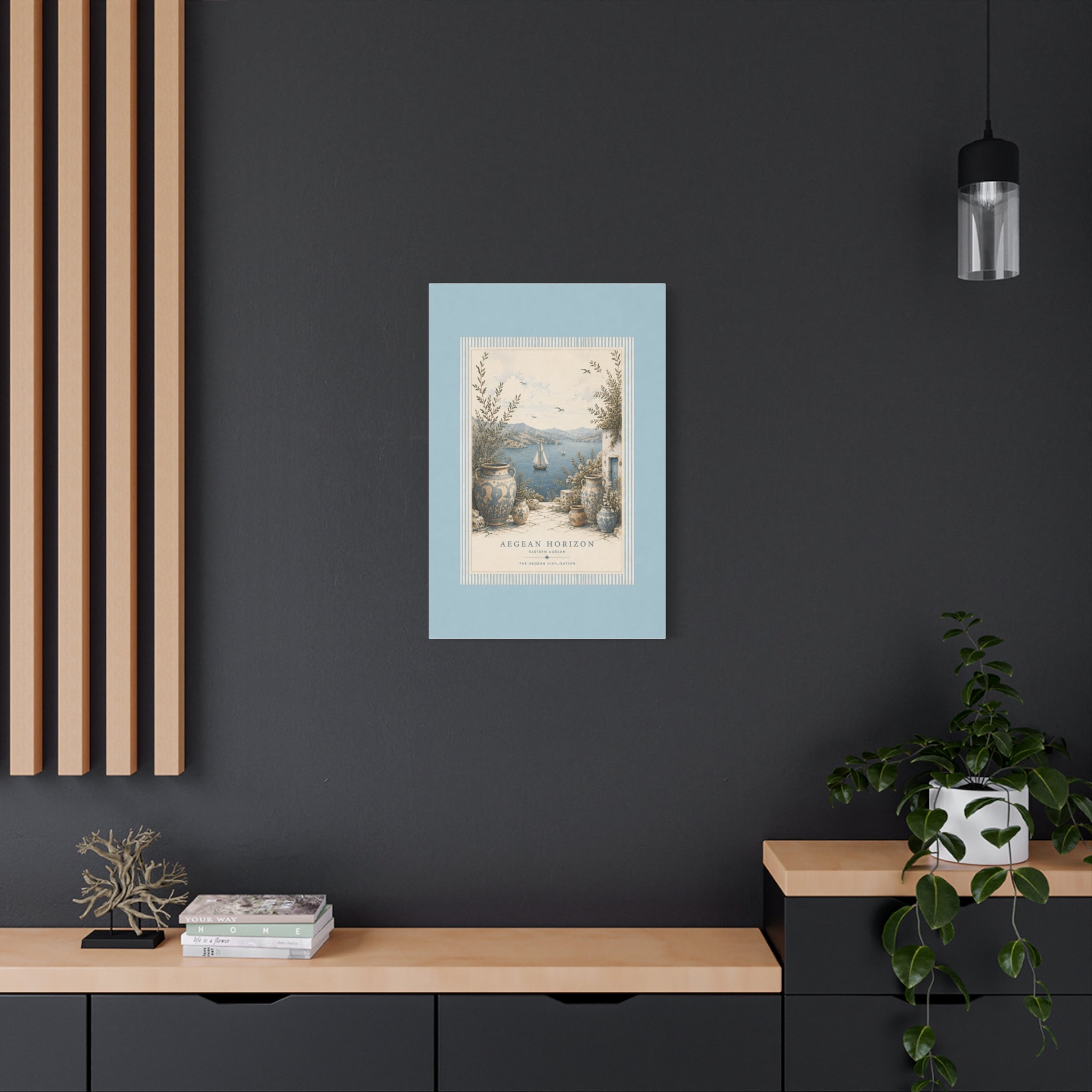 Eastern Aegean Coastal Illustration - Blue Ceramic Vase Art Decor - Mediterranean Coastal Wall Art - Solen