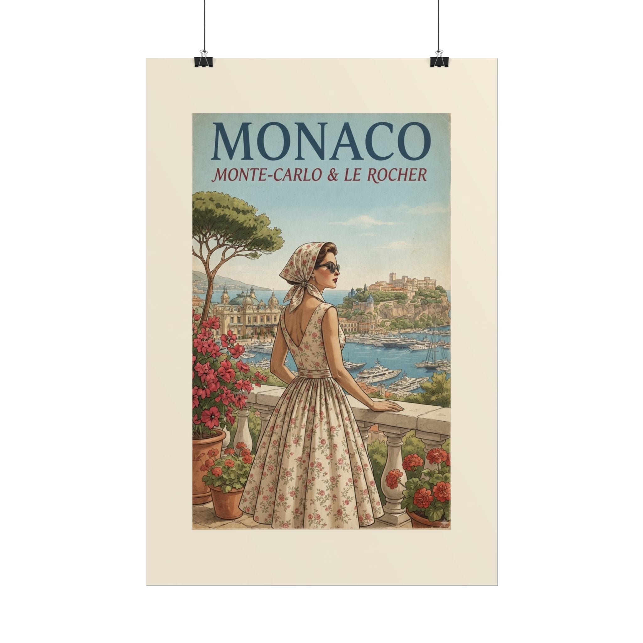 Monaco Poster, Vintage Riviera Travel Print, Monte Carlo Wall Art, Retro French Riviera Poster, Mid Century Travel Art, Solen