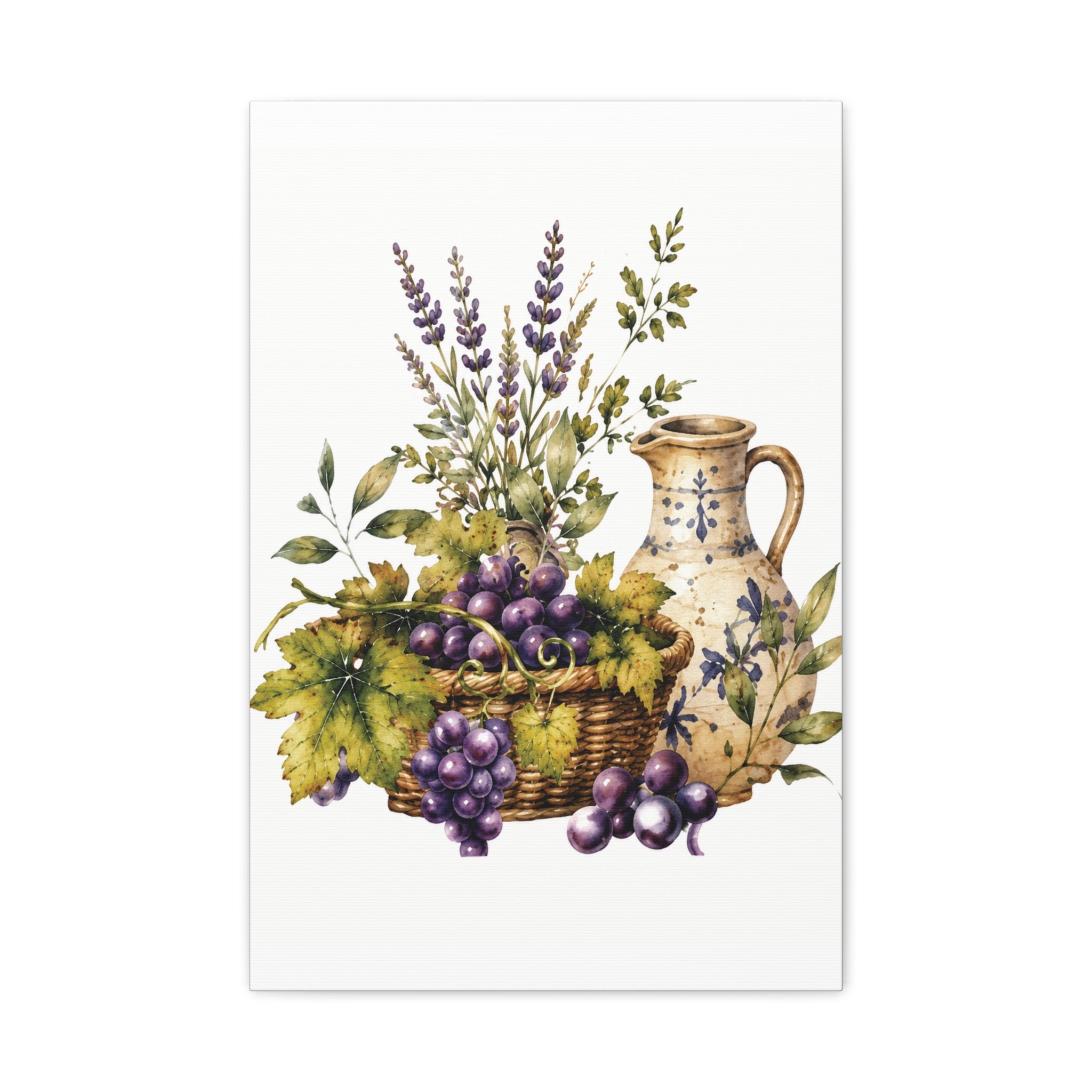Grape & Lavender Still Life Canvas Print, Tuscan Vineyard Wall Art, Mediterranean Kitchen Decor, Botanical Dining Room Art, Solen