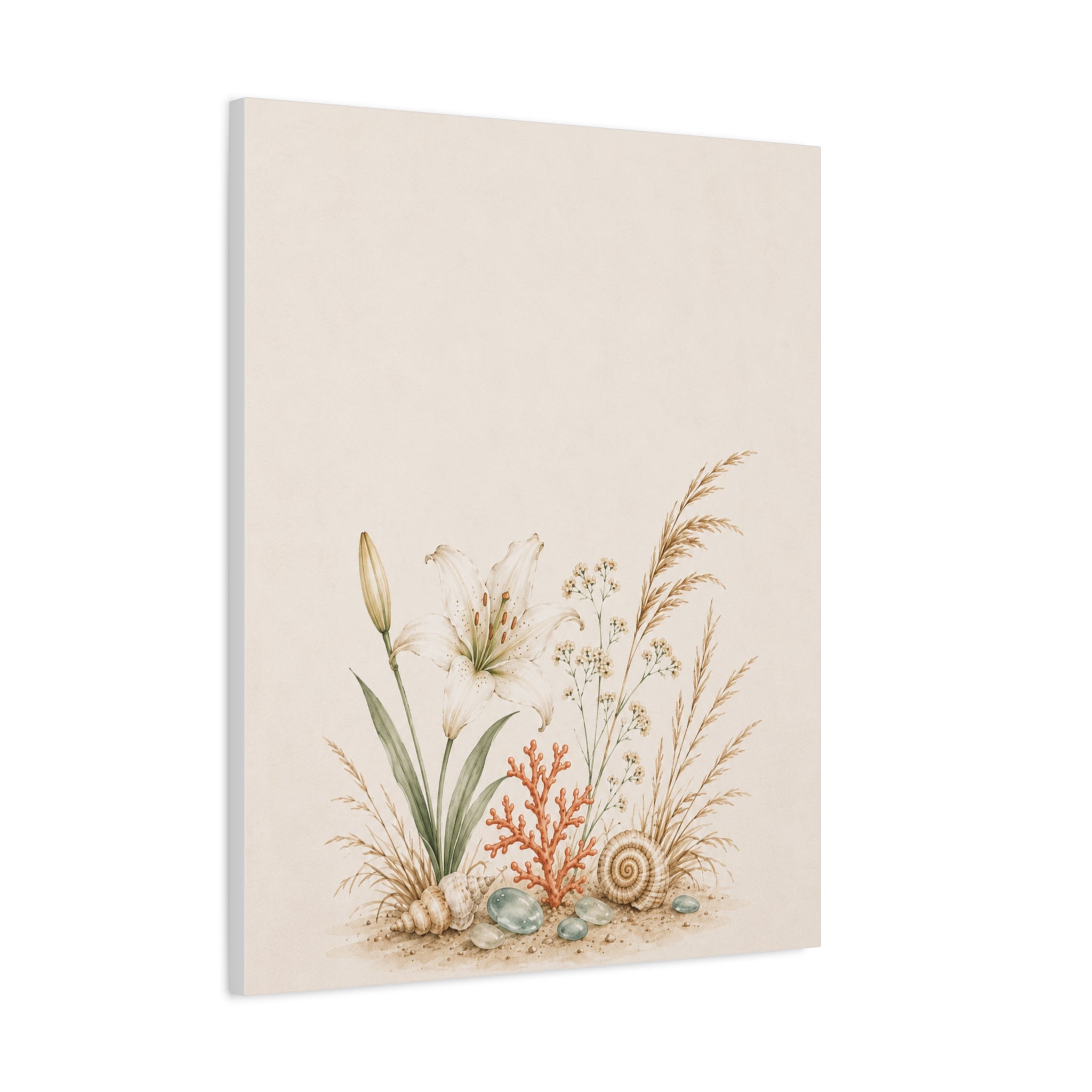 Coastal Meadow Canvas Wall Art, Botanical Seashell Print, Beach Cottage Decor, Neutral Coastal Living Room Art, Solen
