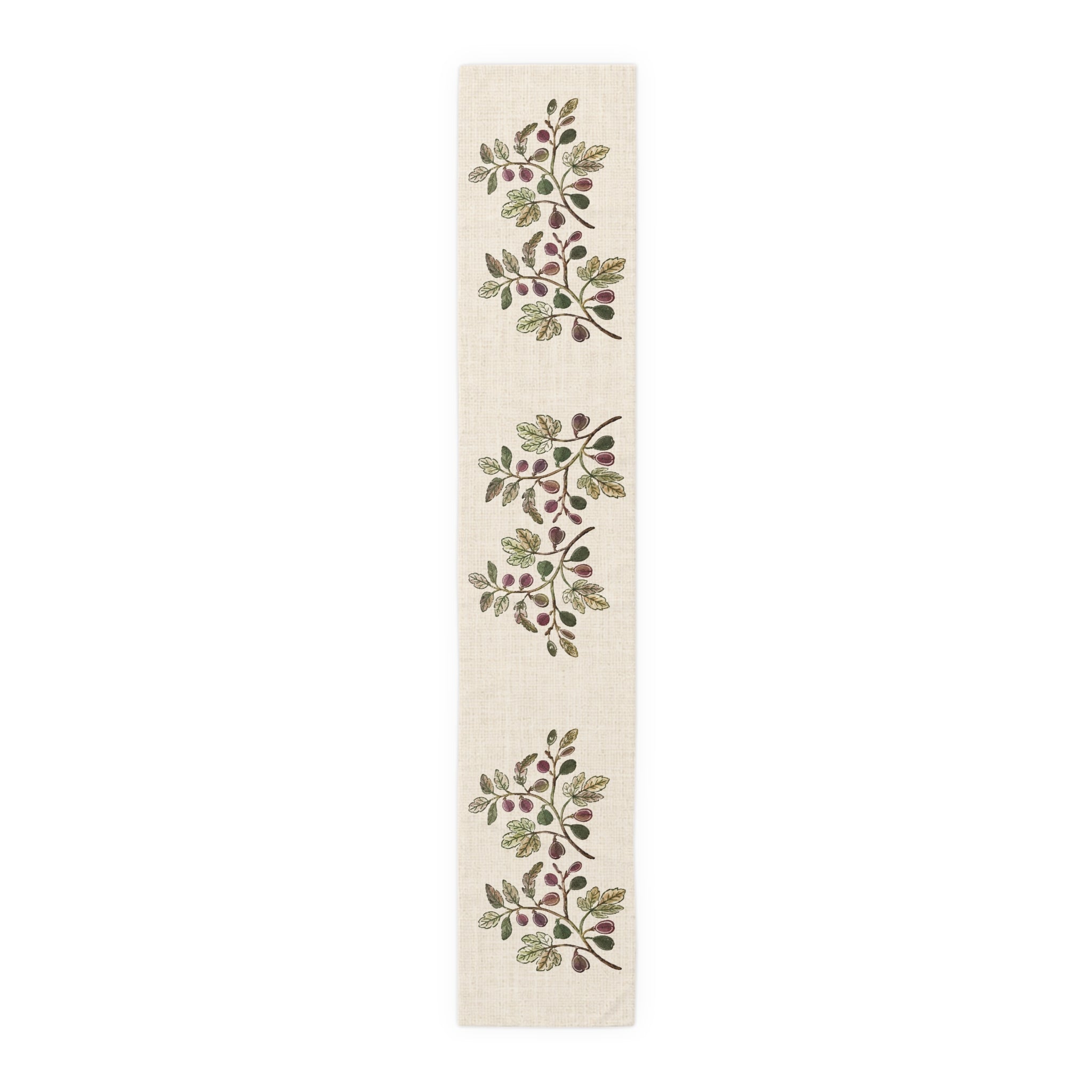 Fig Branch Botanical Table Runner, Cotton Mediterranean Runner, Neutral Fig Tree Kitchen Decor, Rustic Dining Linen, Solen