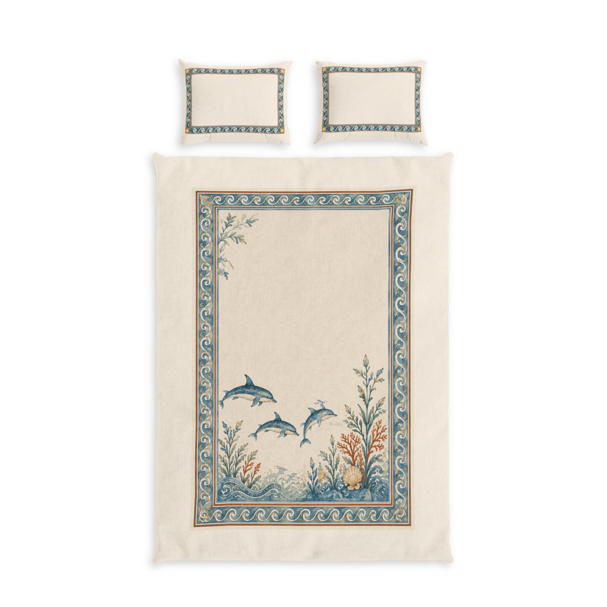 Mediterranean Dolphin Duvet Cover Set – Coastal Wave & Coral Bedding, ©SOLEN