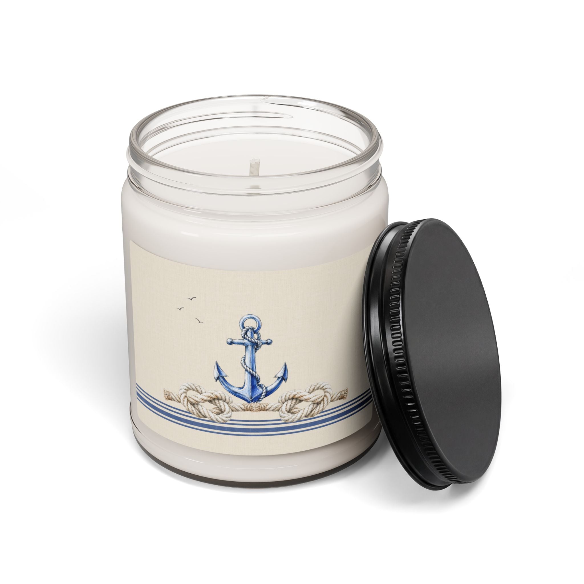 Nautical Soy Candle 9oz, Sailboat & Anchor Scented Jar Candle, Coastal Home Fragrance, Beach House Gift, Solen