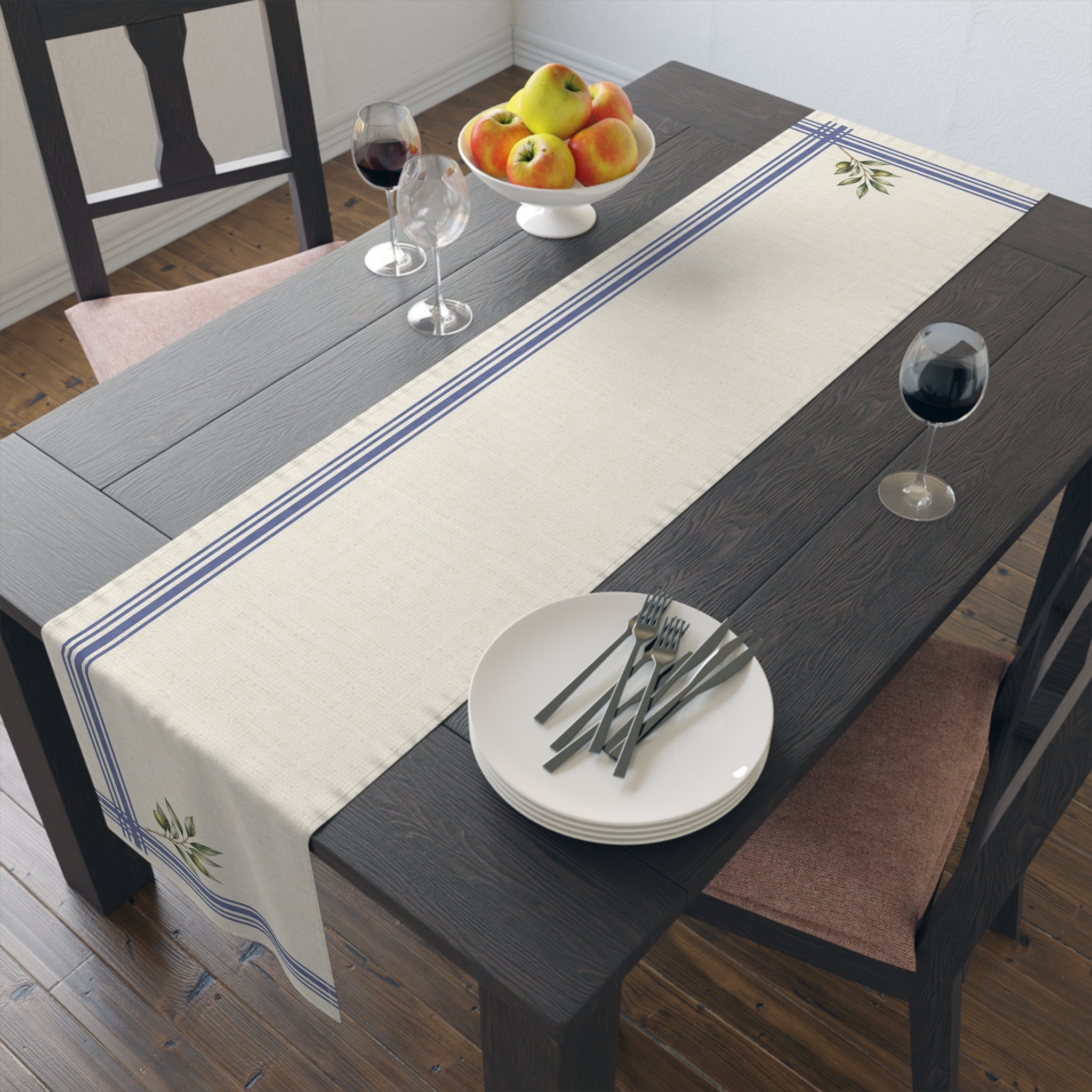 Lemon Sprig Cotton Table Runner, Cream Botanical Kitchen Decor, Mediterranean Citrus Dining Linen, Summer Table Runner, Solen
