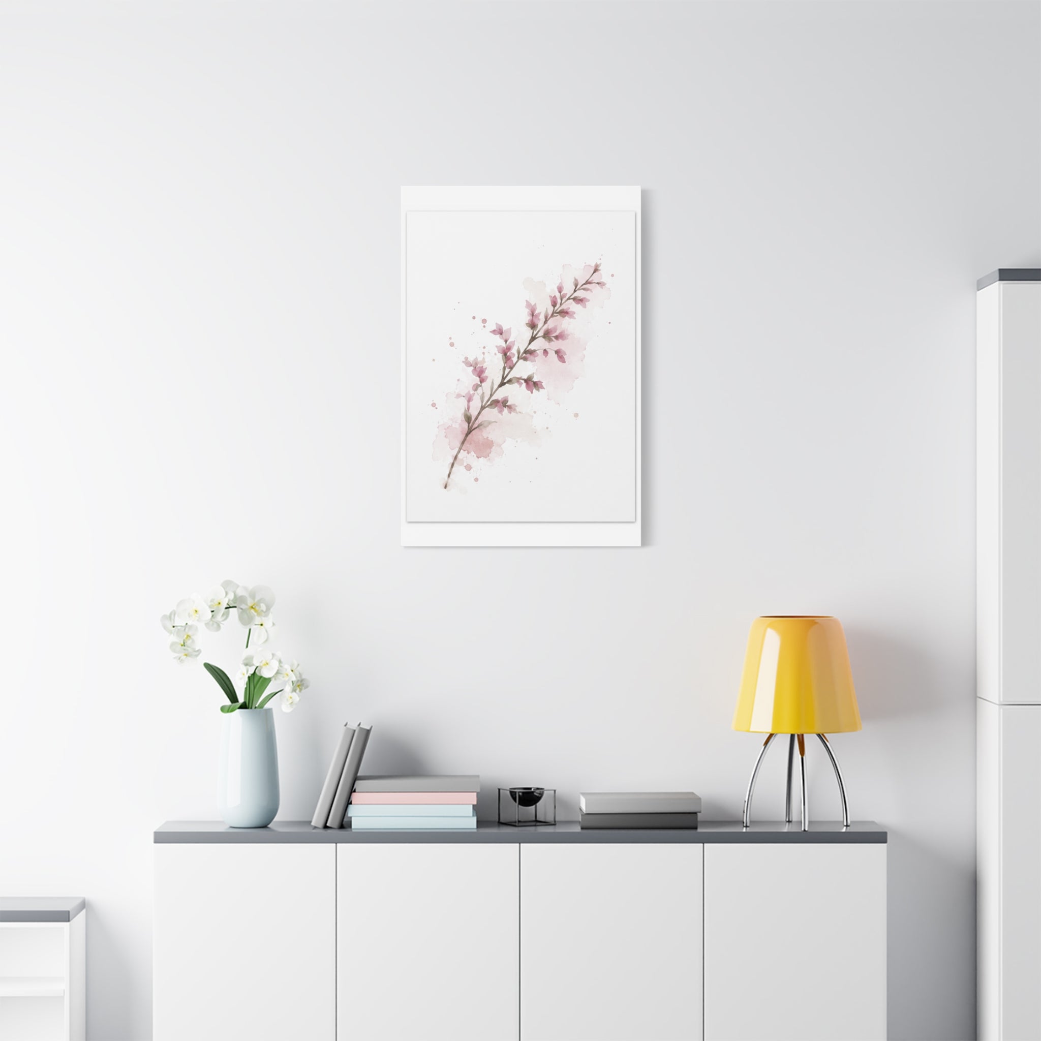 Pink Blossoms Canvas Wall Art, Watercolor Floral Branch Print, Soft Romantic Bedroom Decor, Spring Botanical Art, Solen
