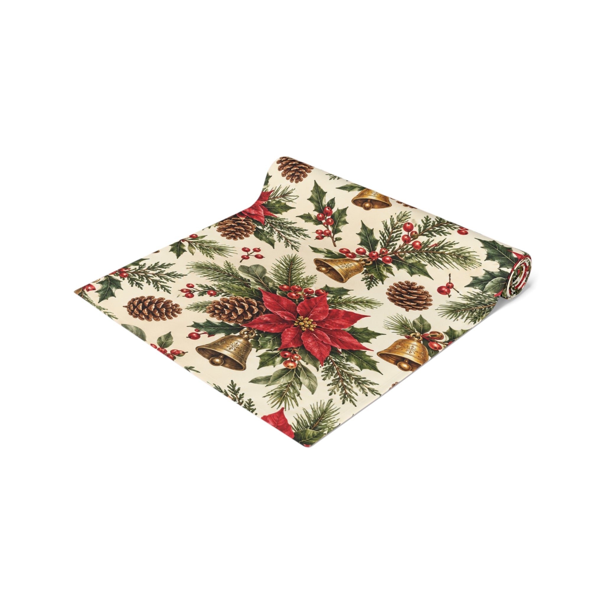 Christmas Table Runner, Poinsettia Pine Cone Holiday Runner, Festive Winter Dining Table Decor, Rustic Farmhouse Xmas Hostess Gift