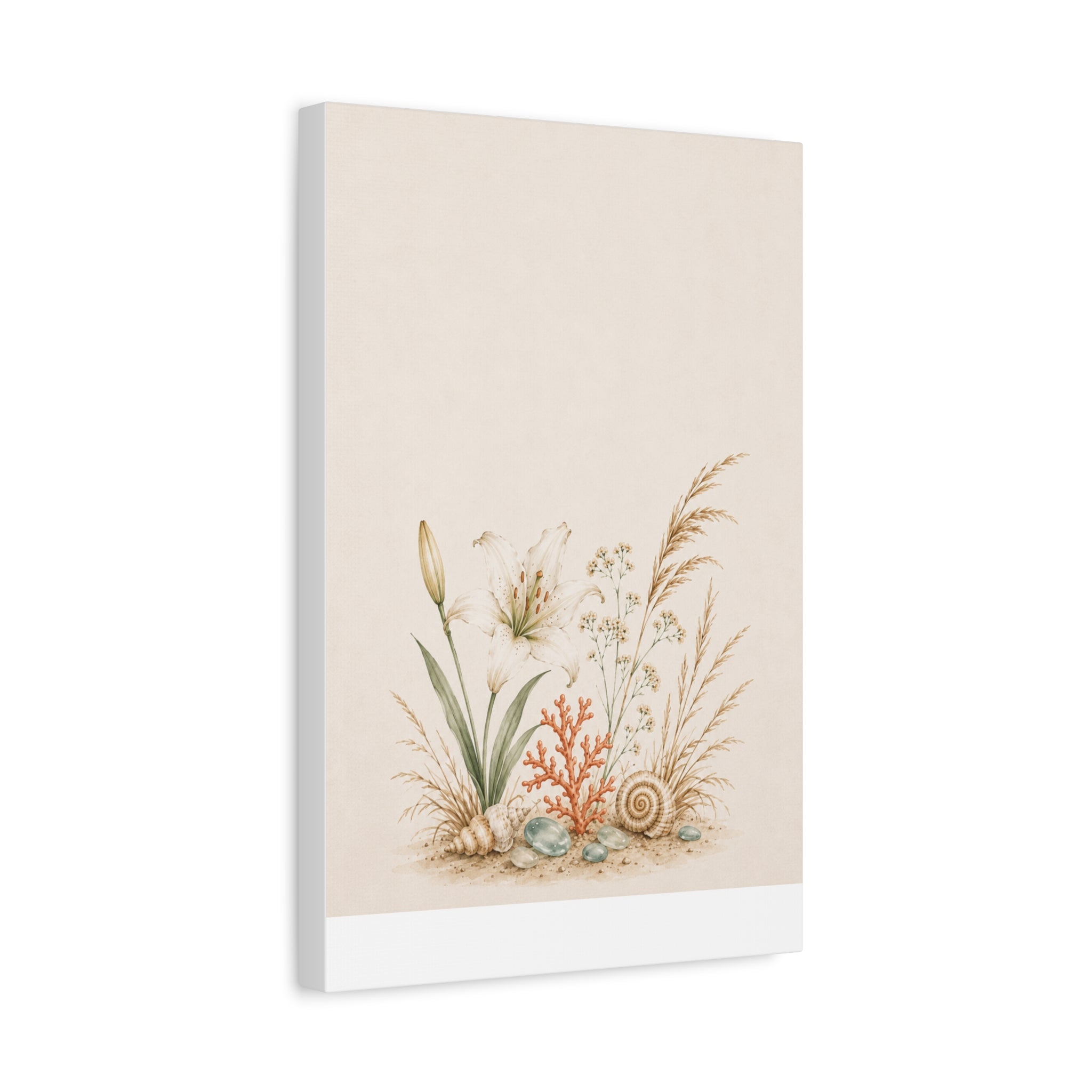 Coastal Meadow Canvas Wall Art, Botanical Seashell Print, Beach Cottage Decor, Neutral Coastal Living Room Art, Solen