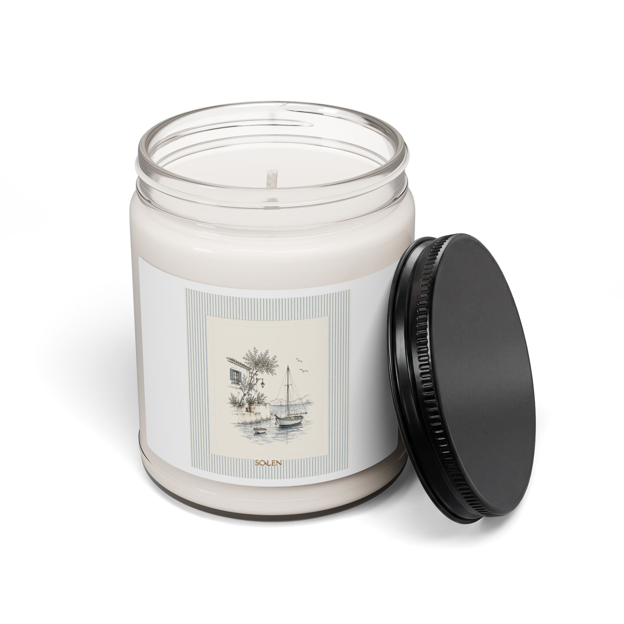 Coastal Sailboat Jar Candle, Nautical Soy Scented Candle, Blue Seaside Home Fragrance, Beach House Gift, Solen