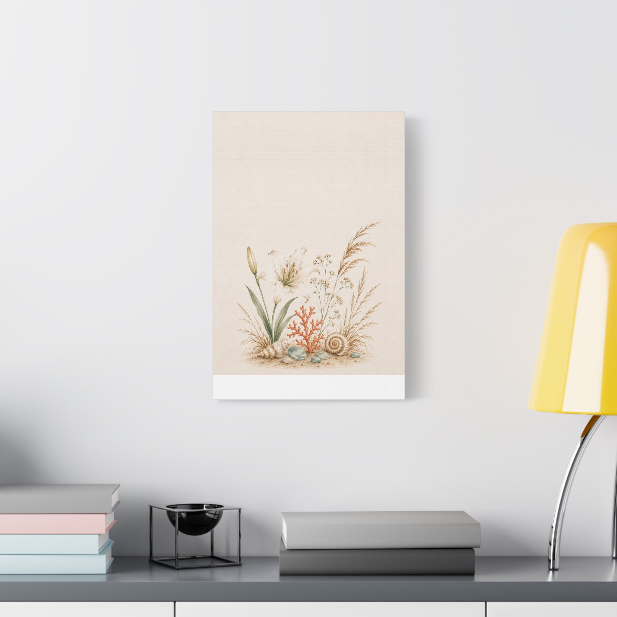 Coastal Meadow Canvas Wall Art, Botanical Seashell Print, Beach Cottage Decor, Neutral Coastal Living Room Art, Solen