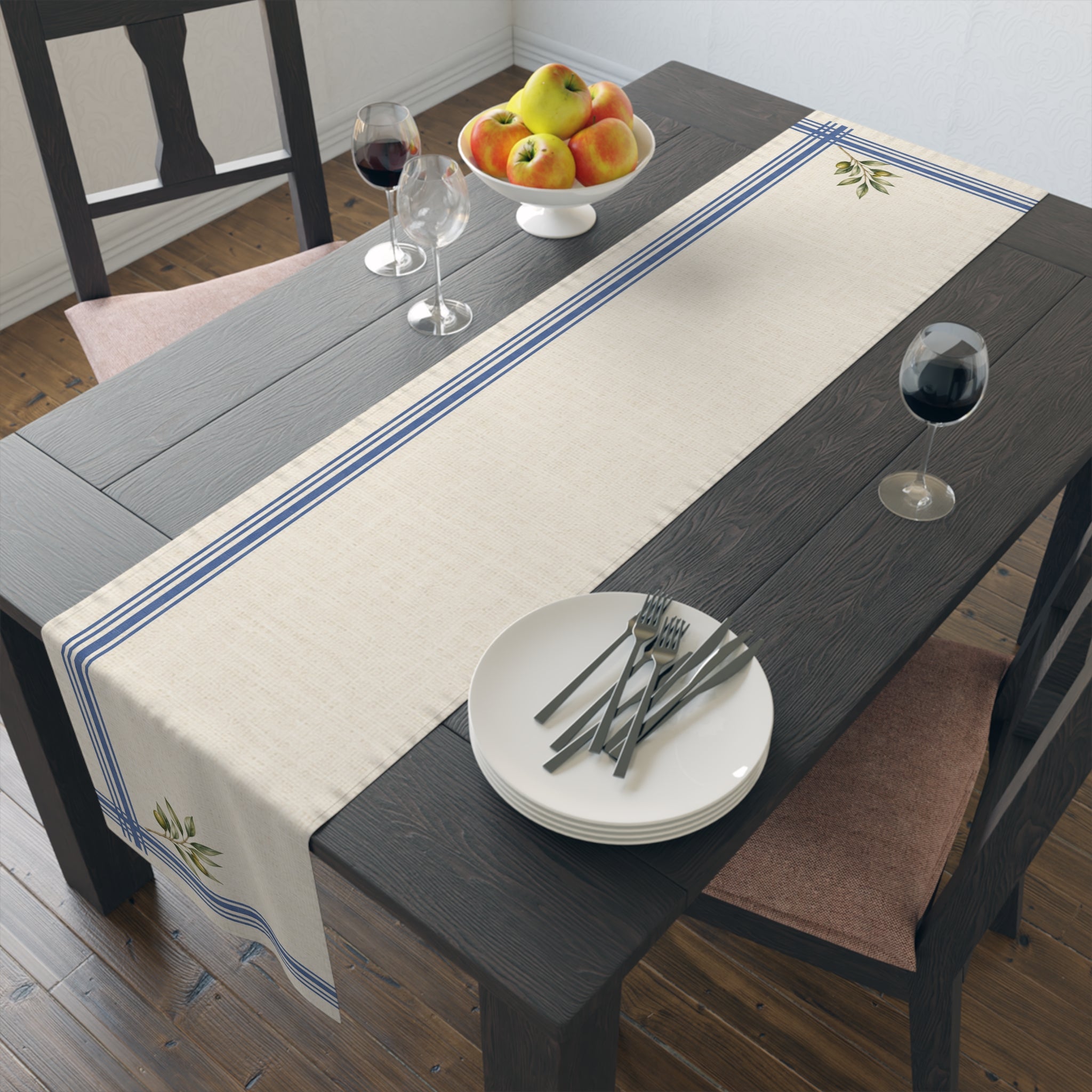 Lemon Sprig Cotton Table Runner, Cream Botanical Kitchen Decor, Mediterranean Citrus Dining Linen, Summer Table Runner, Solen