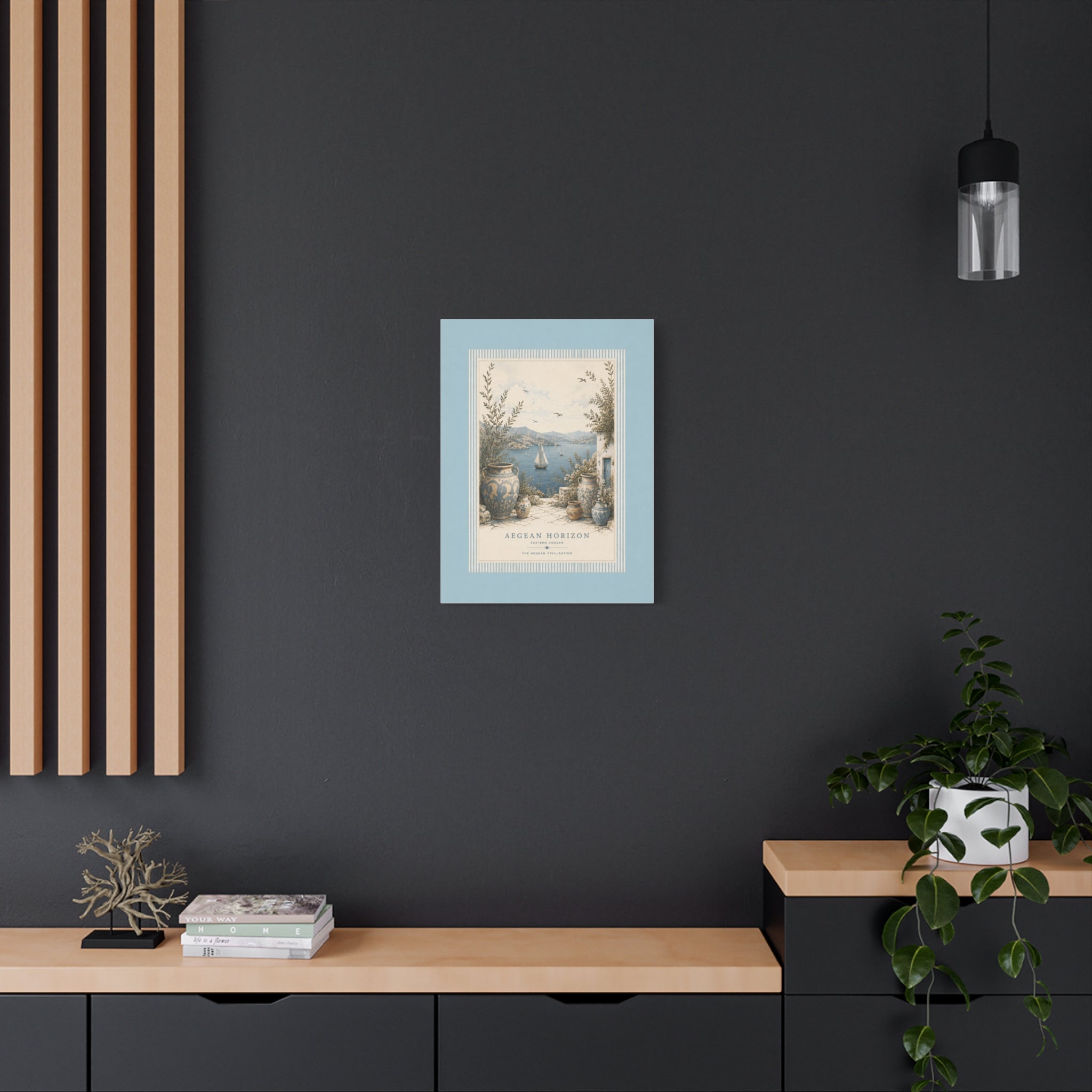 Eastern Aegean Coastal Illustration - Blue Ceramic Vase Art Decor - Mediterranean Coastal Wall Art - Solen