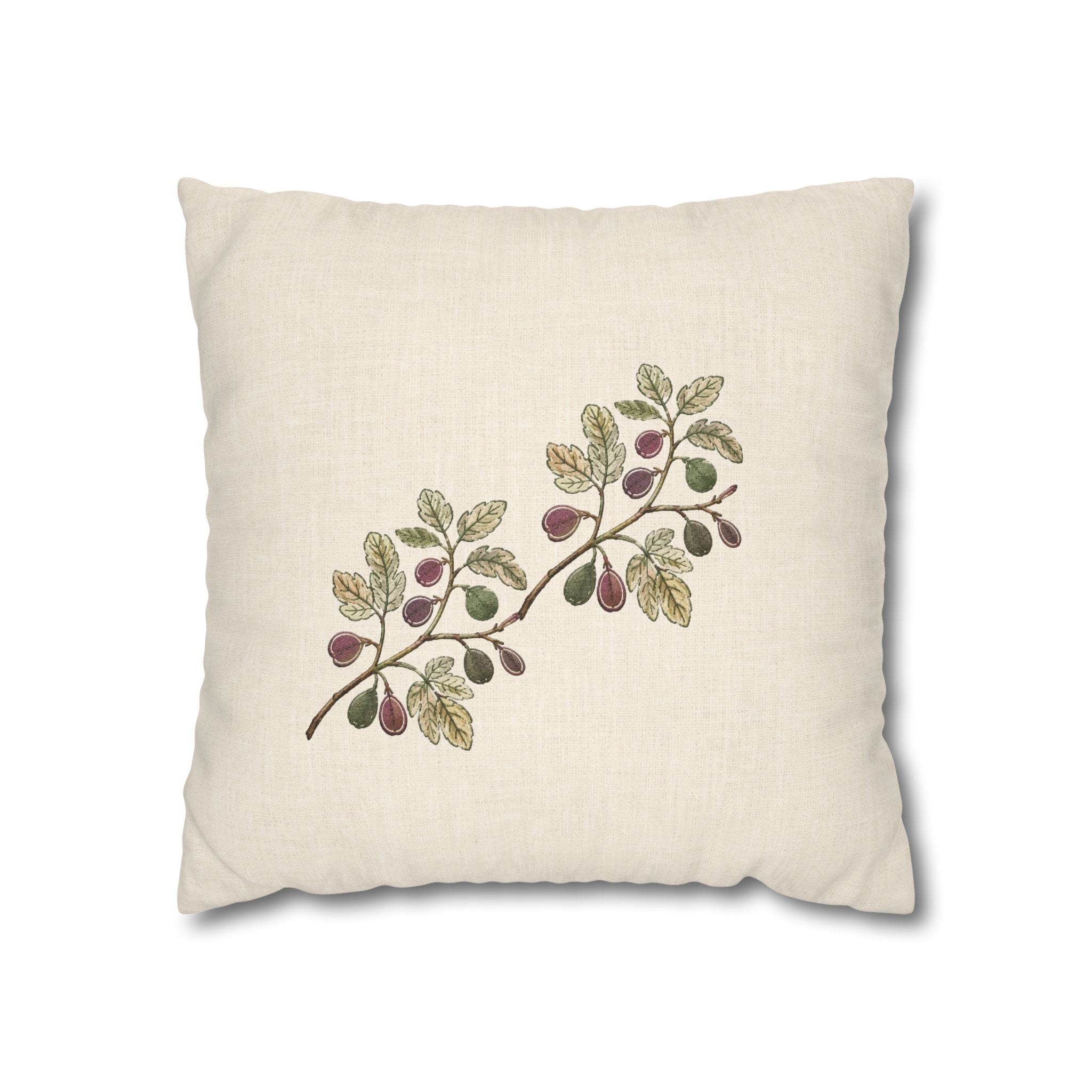 Botanical Fig Branch Decorative Pillowcase — Spun Polyester Square Accent Pillow Cover, Solen