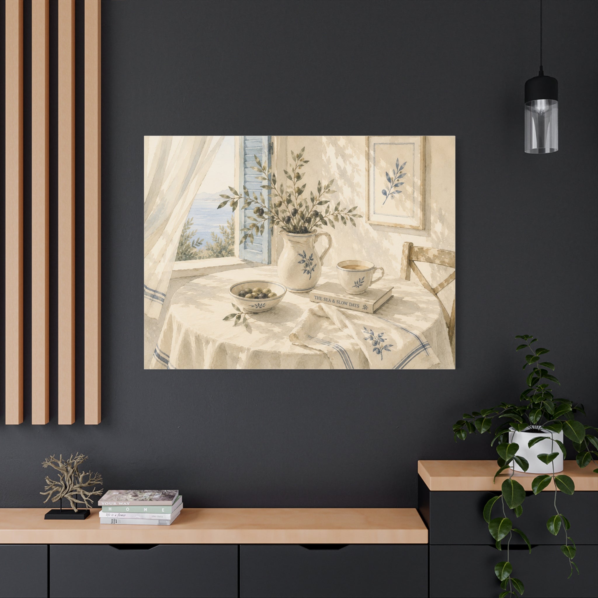 The Sea & Slow Days Canvas Wall Art, Mediterranean Watercolor Print, Calm Coastal Living Room Decor, Quiet Seaside Art, Solen