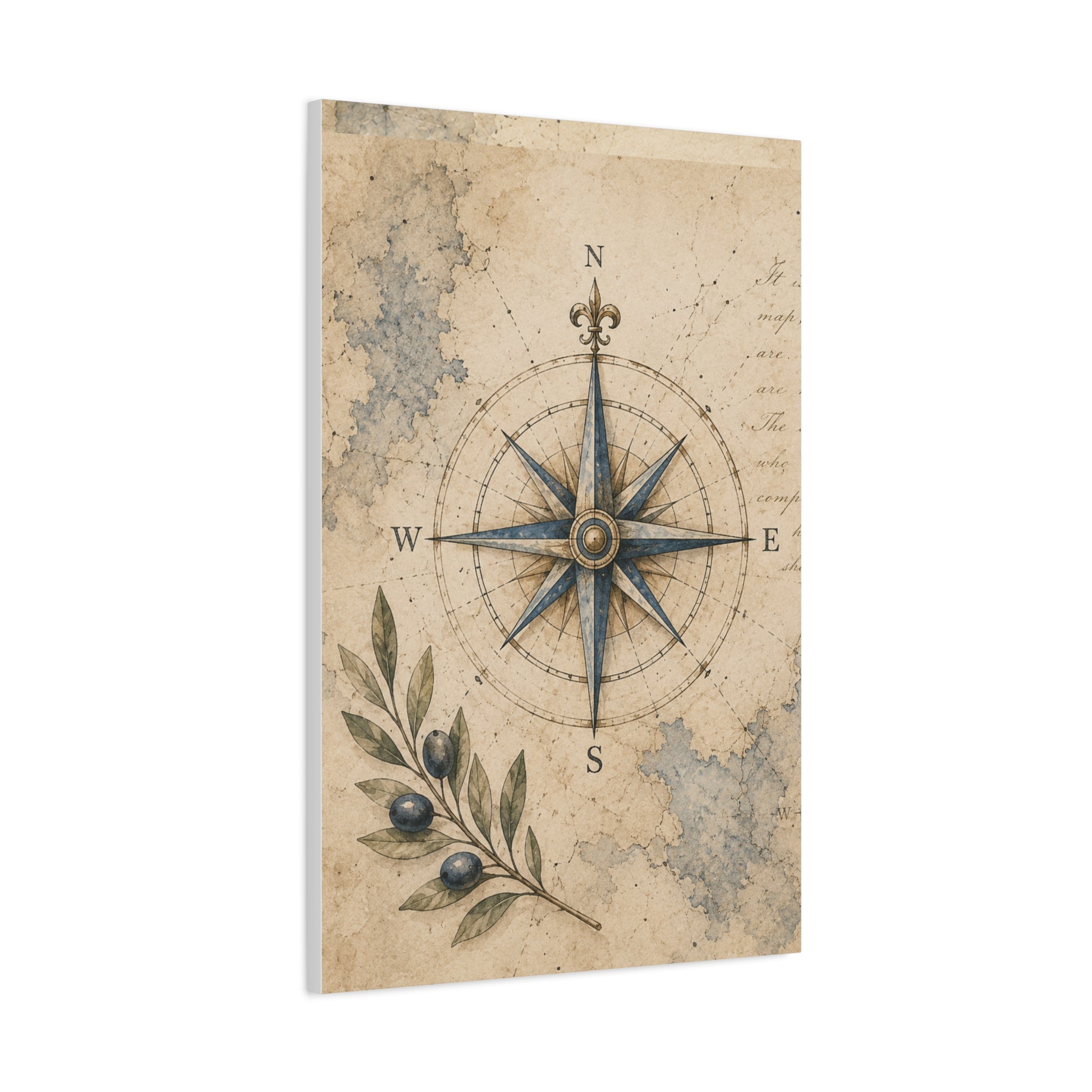 Old Compass Rose Canvas Print, Antique Nautical Wall Art, Vintage Mediterranean Map Decor, Sailing Study Room Art, Solen