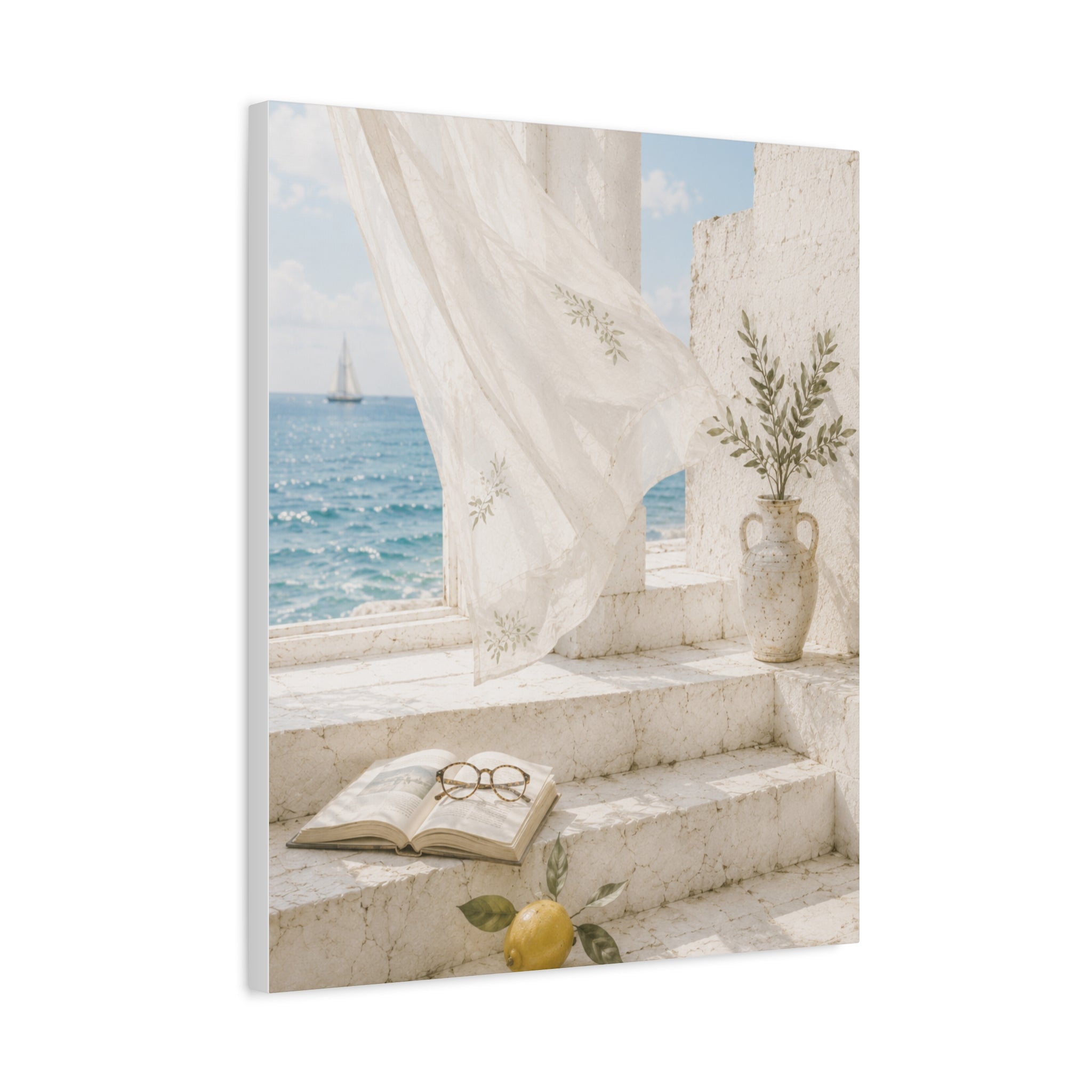 Mediterranean Coastal Wall Art, Seaside Summer Print, Blue Ocean & Lemon Art, Mediterranean Home Decor, Coastal Wall Decor, Solen