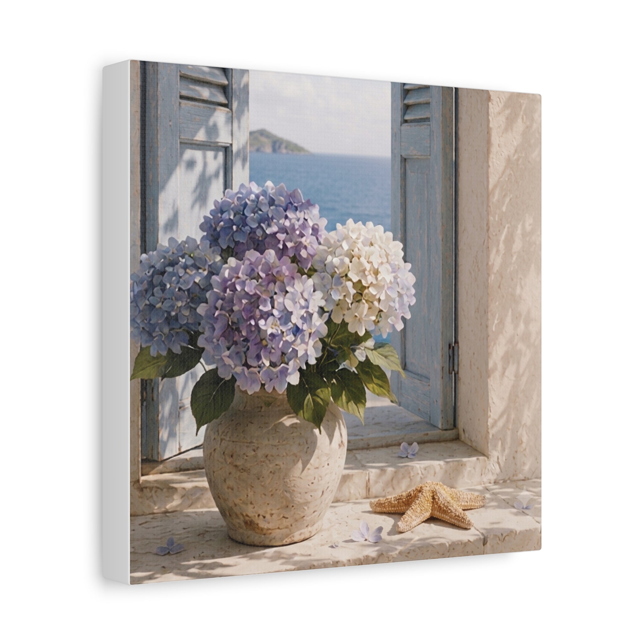 Hydrangea Seaside Canvas Art, Blue Hydrangea Coastal Wall Art, Solen
