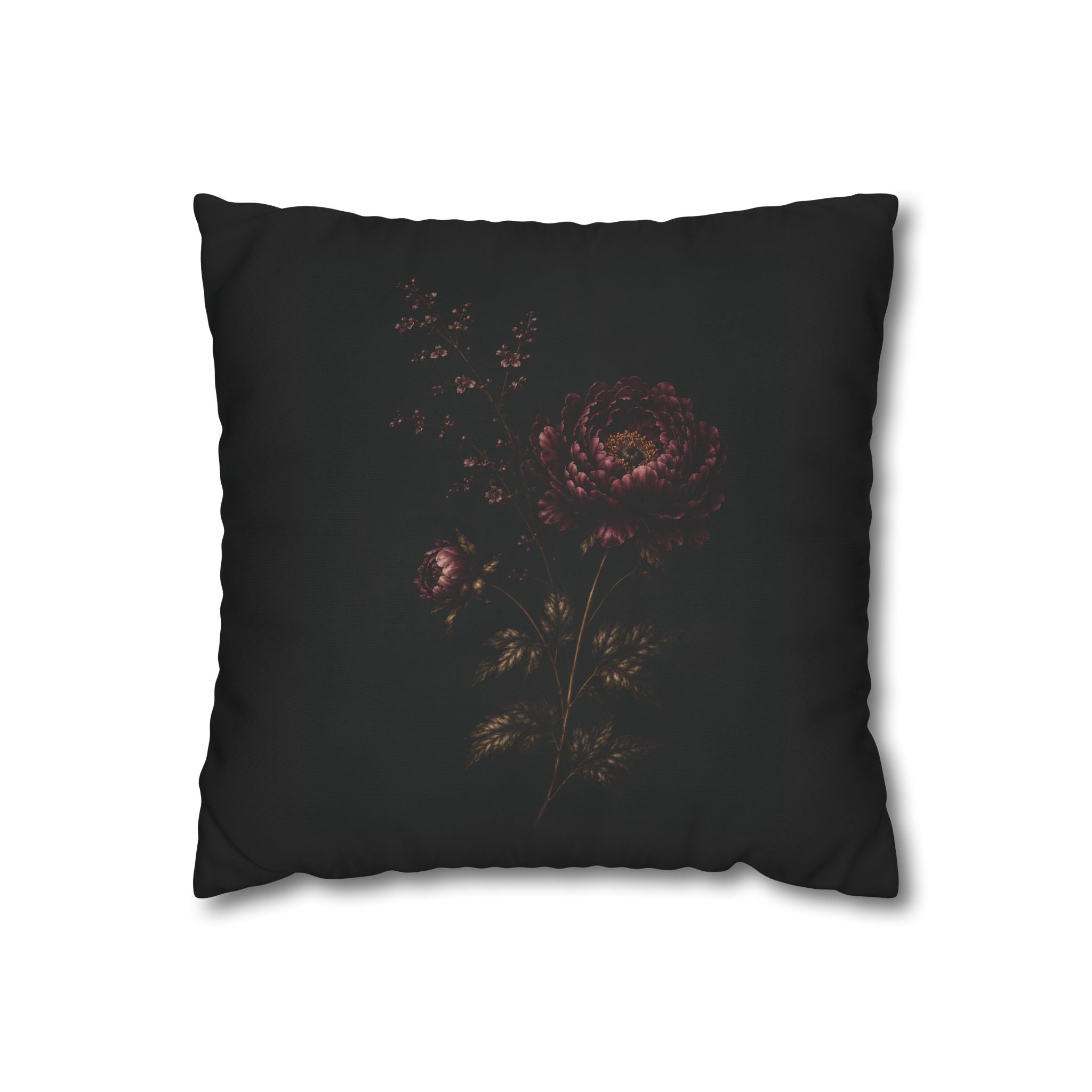 Dark Botanical Peony Throw Pillow - Moody Burgundy Floral Print - Vintage Flemish Style Decor - Solen