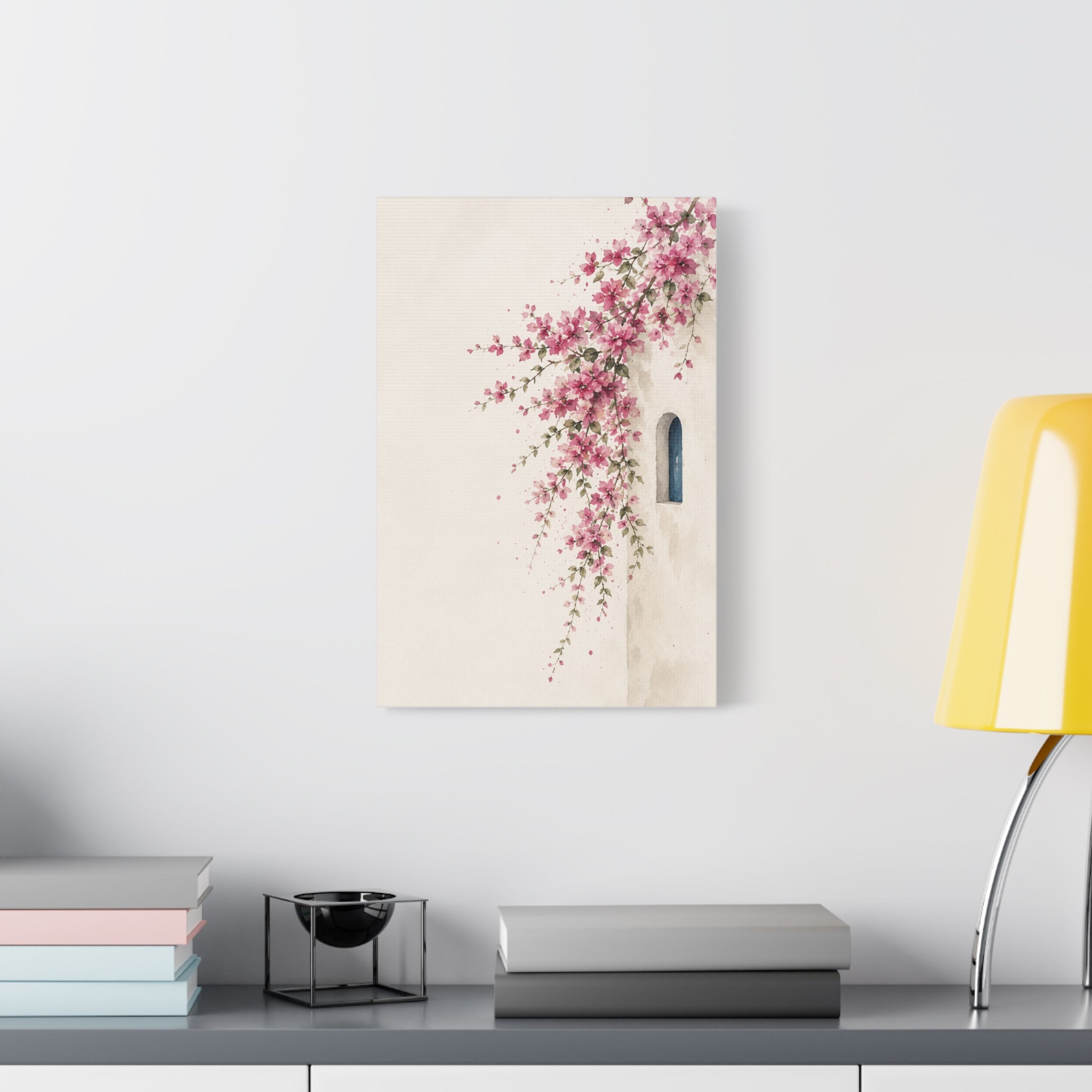 Floral Wall Canvas Print, Pink Bougainvillea Mediterranean Wall Art, Solen