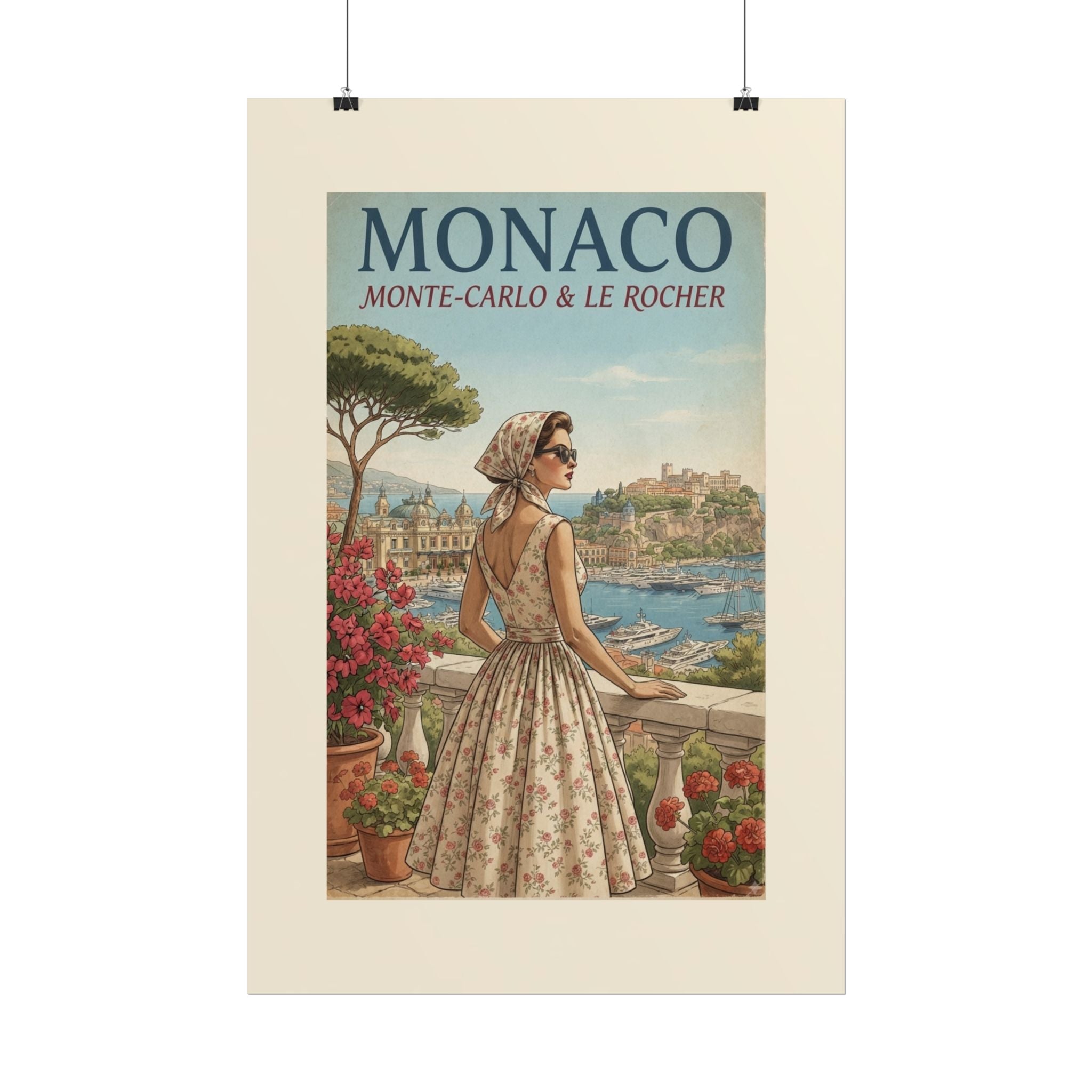 Monaco Poster, Vintage Riviera Travel Print, Monte Carlo Wall Art, Retro French Riviera Poster, Mid Century Travel Art, Solen