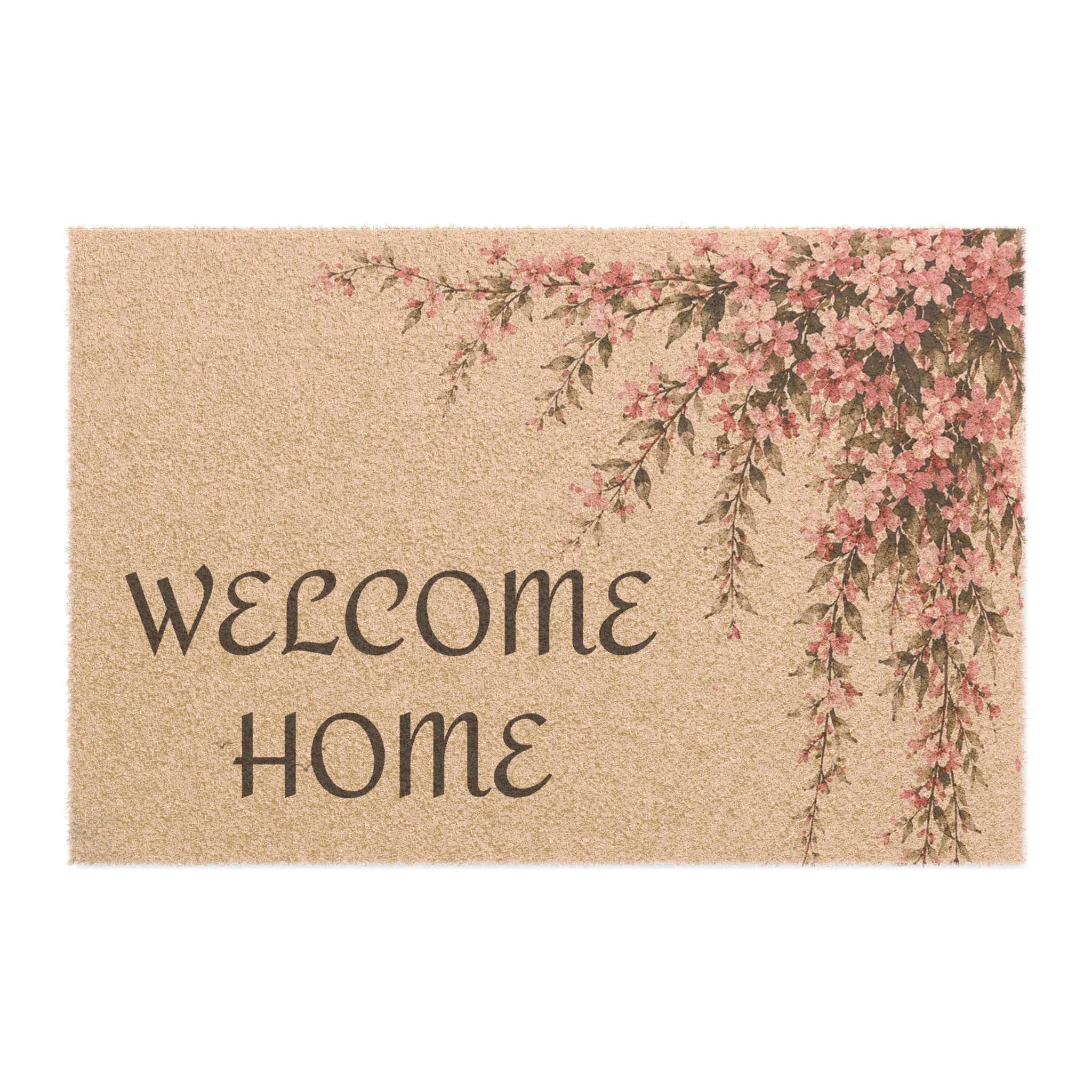 Welcome Home Floral Doormat, Pink Blossoms Entry Mat, Cottagecore Porch Decor, Spring Housewarming Gift, Solen