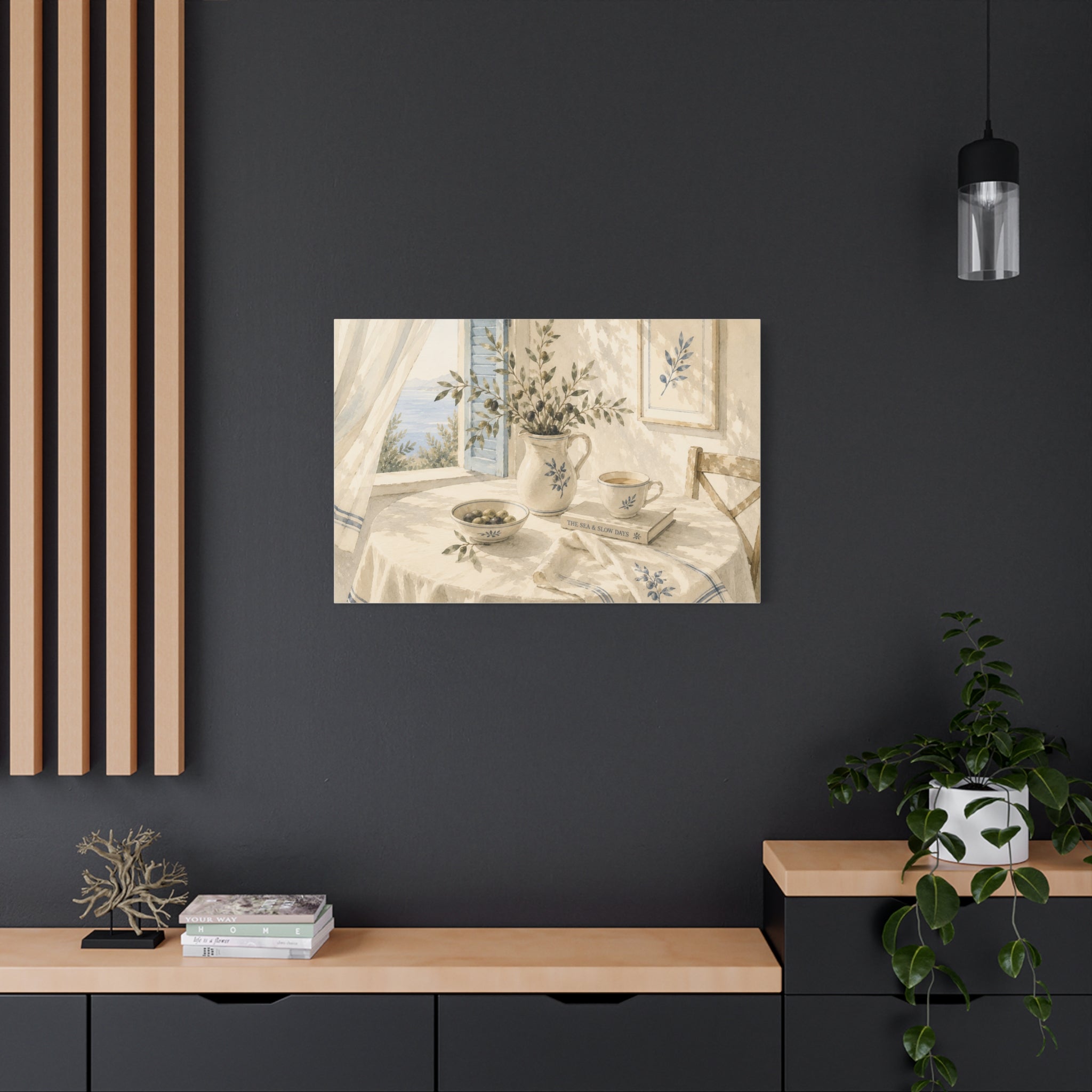 The Sea & Slow Days Canvas Wall Art, Mediterranean Watercolor Print, Calm Coastal Living Room Decor, Quiet Seaside Art, Solen