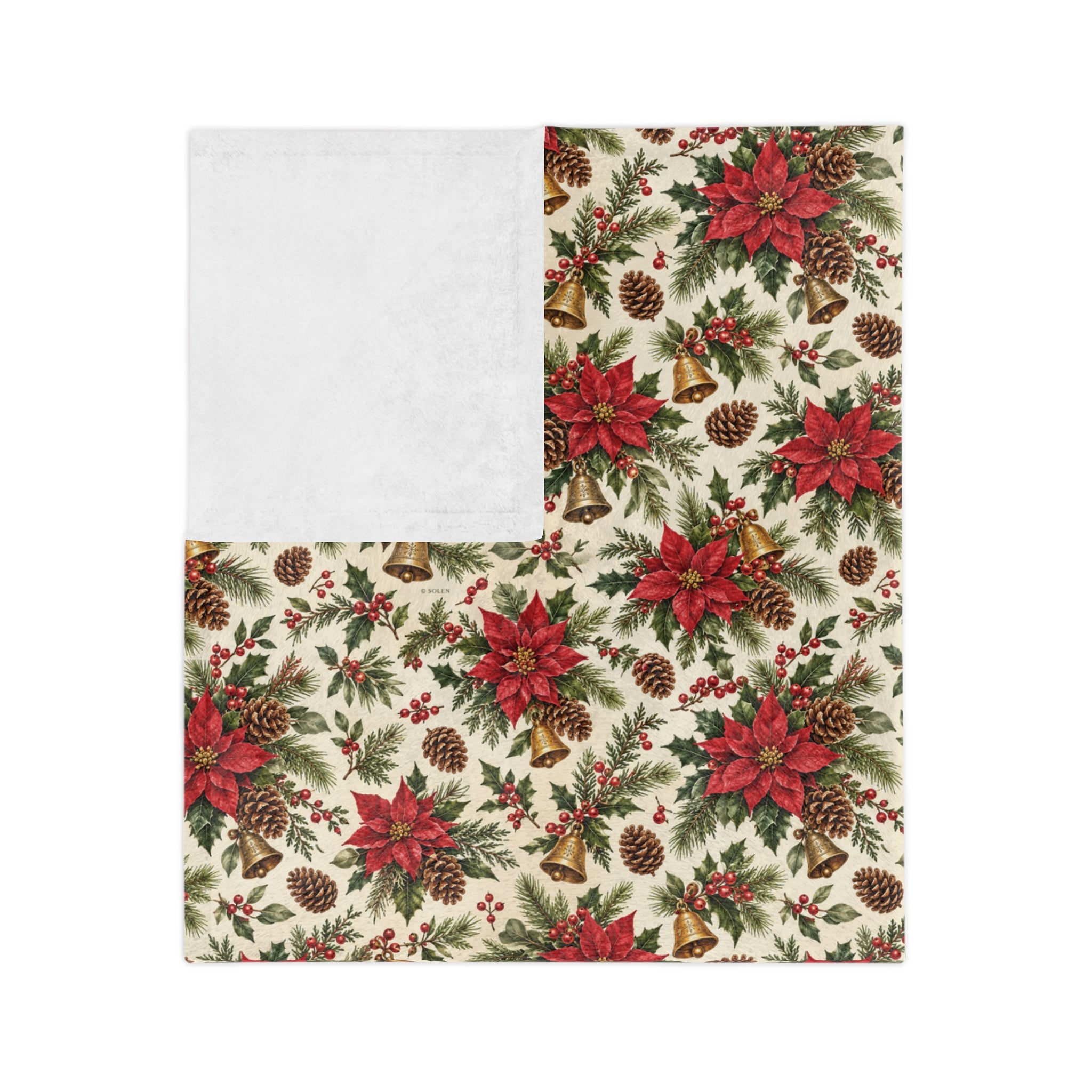 Velveteen Microfiber Blanket,Christmas Throw Blanket, Poinsettia Pine Cone Holiday Blanket, Cozy Winter Sofa Throw, Festive Xmas Bedroom Decor