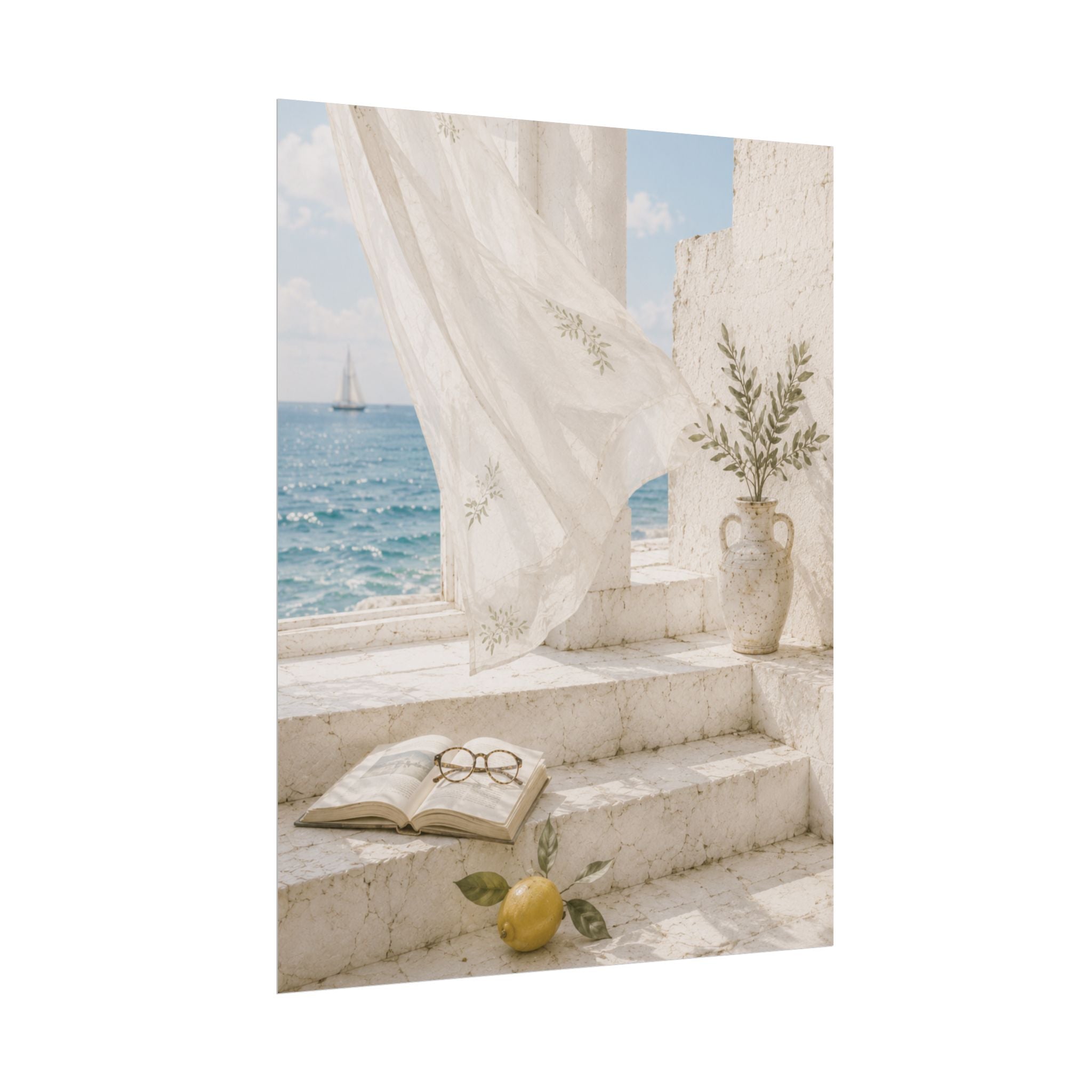 Mediterranean Coastal Poster, Seaside Wall Art, Blue Ocean Print, Summer Mediterranean Decor, Coastal Hanging Wall Art, Solen