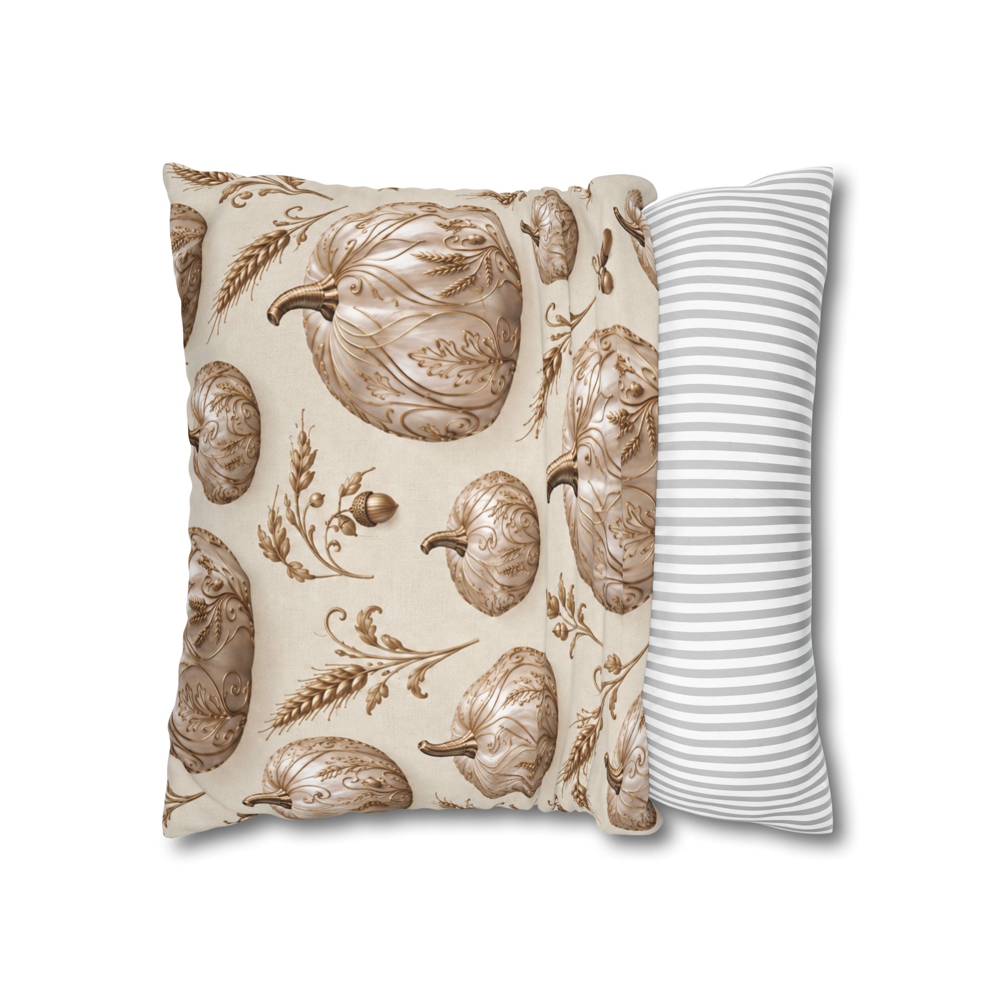 Pearl White Pumpkin Pillow Cover, Antique Gold Fall Decor, Elegant Thanksgiving Cushion, Luxury Autumn Decorative Pillowcase