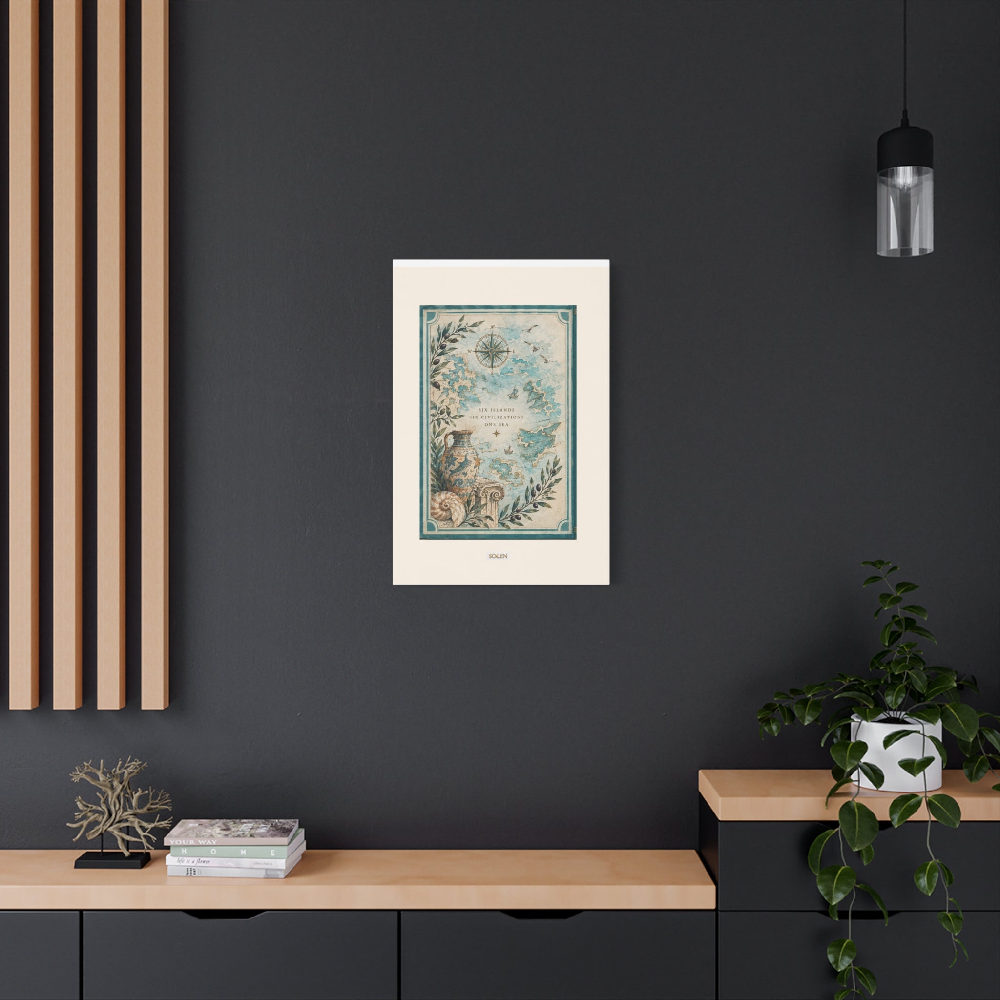 Coastal Map Canvas Print, Six Islands Mediterranean Wall Art, Vintage Sea Chart Decor, Ancient Civilizations Map Art, Solen
