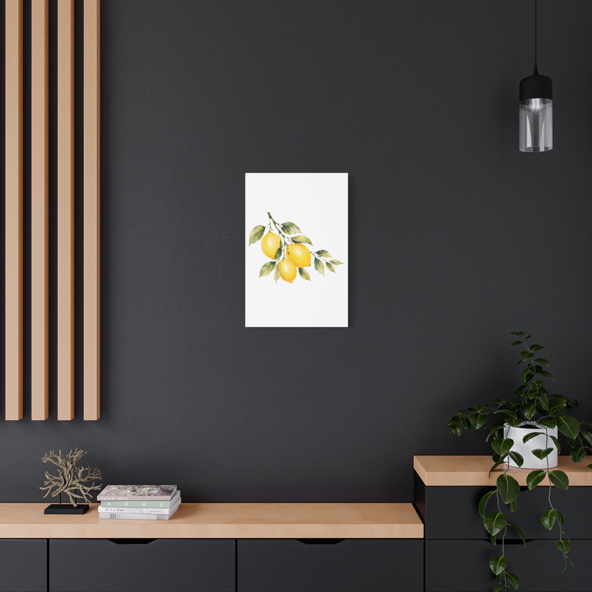 Lemon Branch Watercolor Canvas Print, Mediterranean Citrus Wall Art, Yellow Lemon Kitchen Decor, Golden Hour Botanical Art, Solen