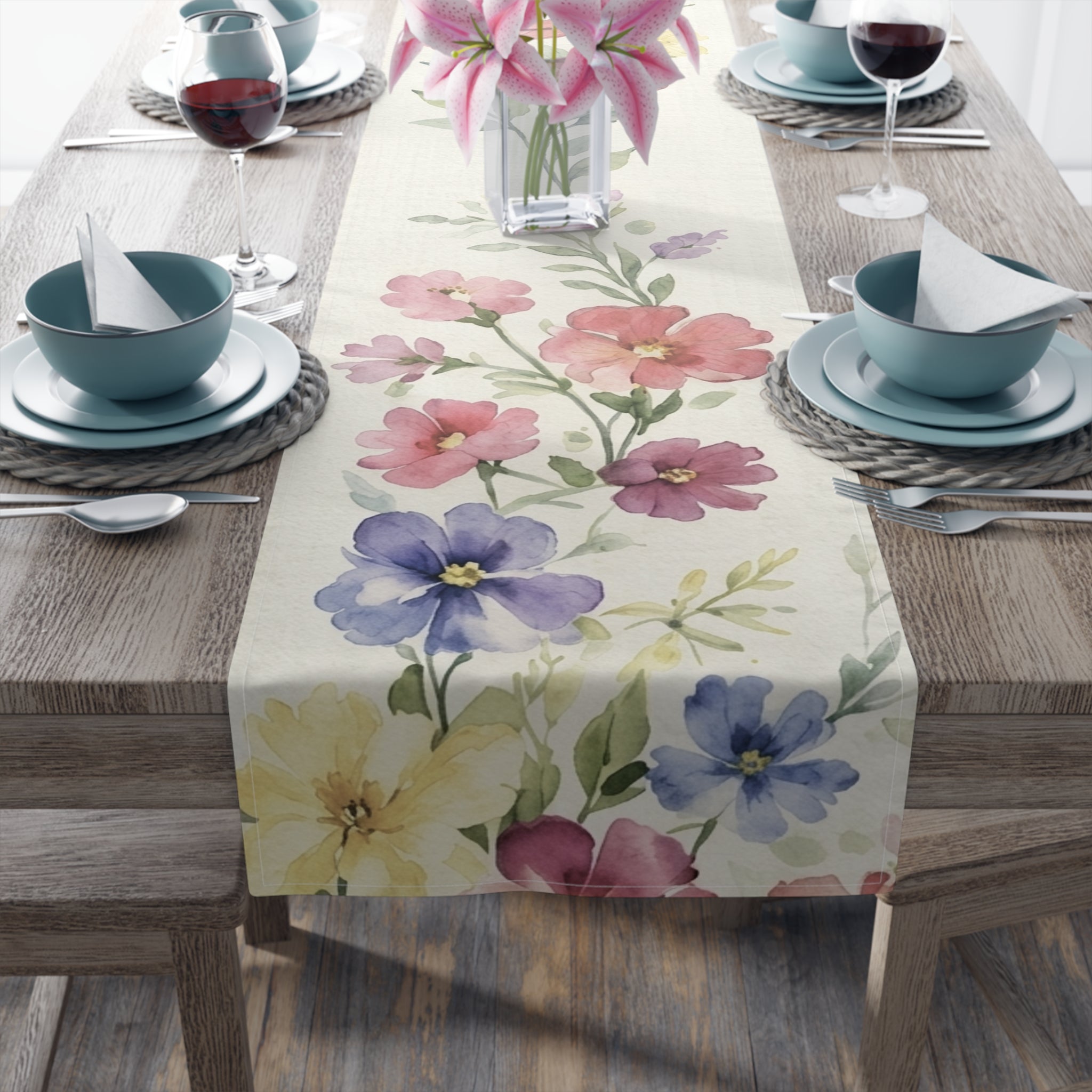 Casa Catalina Floral Runner — Floral Watercolor Table Runner — SOLEN ART