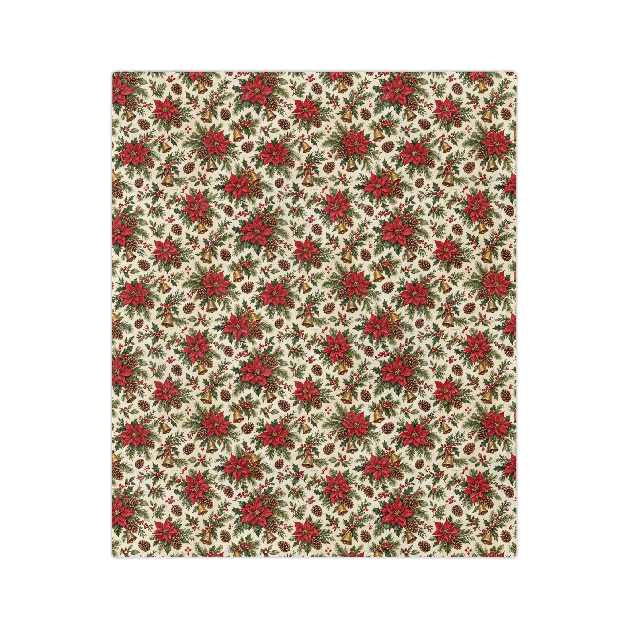 Velveteen Microfiber Blanket,Christmas Throw Blanket, Poinsettia Pine Cone Holiday Blanket, Cozy Winter Sofa Throw, Festive Xmas Bedroom Decor