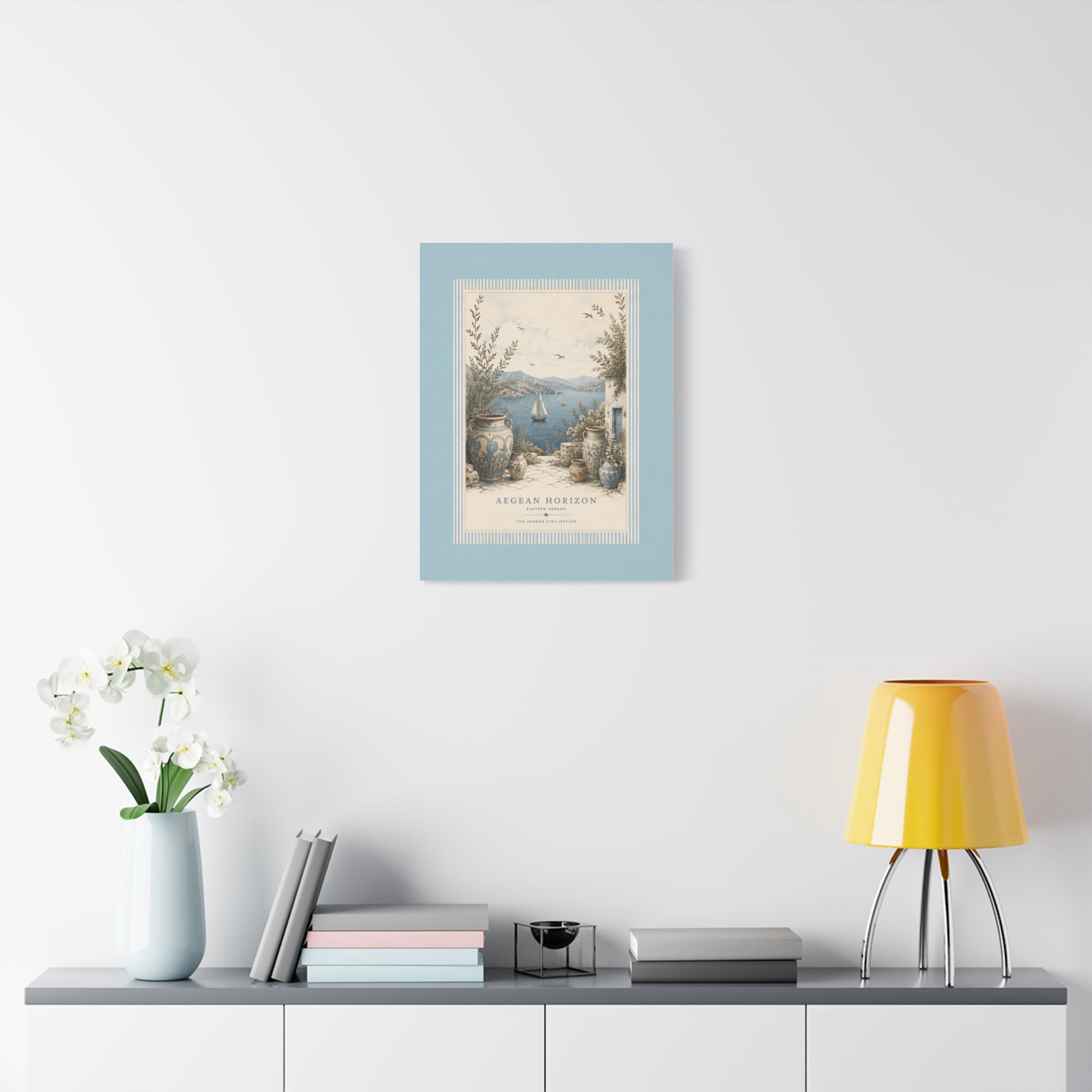 Eastern Aegean Coastal Illustration - Blue Ceramic Vase Art Decor - Mediterranean Coastal Wall Art - Solen